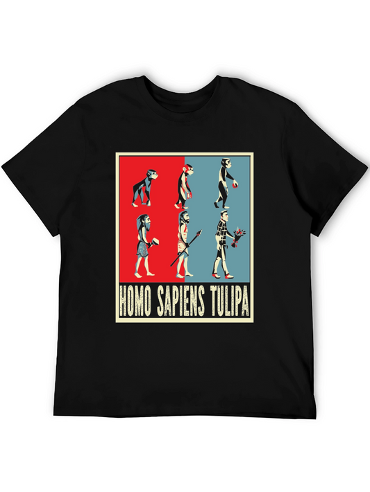 Evolution Humor Tee - Homo Sapiens Tulipa Design