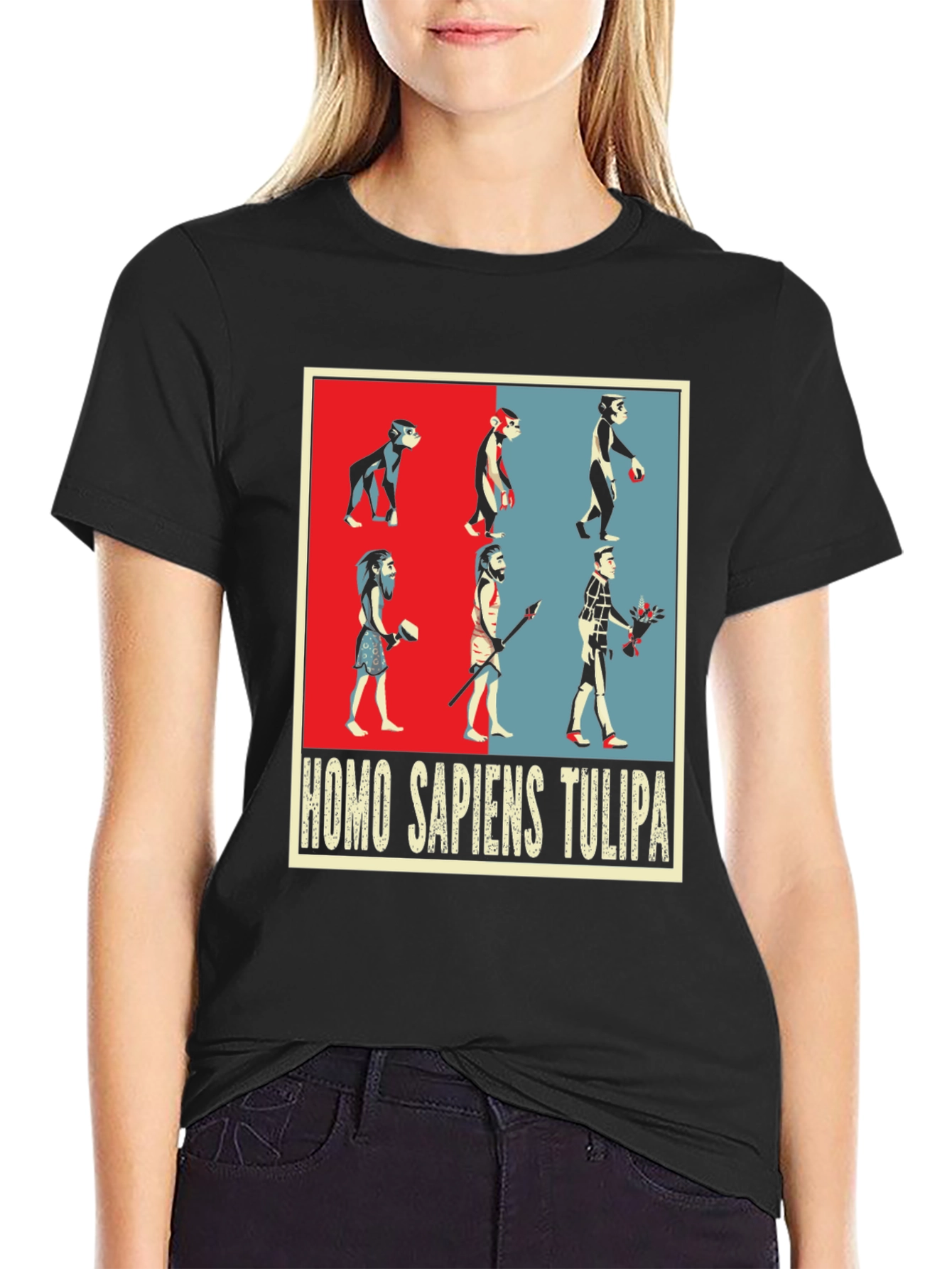Evolution Humor Tee - Homo Sapiens Tulipa Design