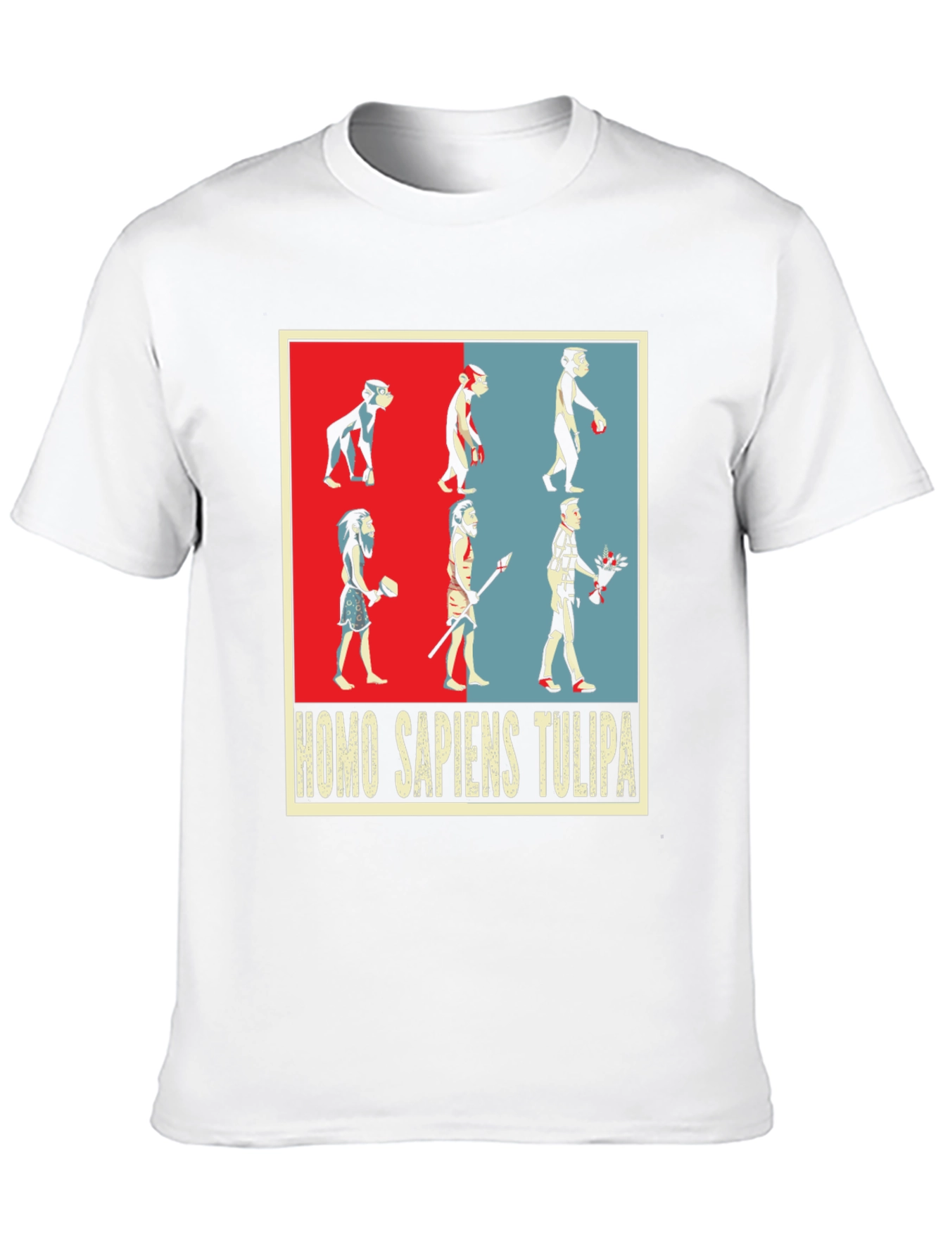 Evolution Humor Tee - Homo Sapiens Tulipa Design