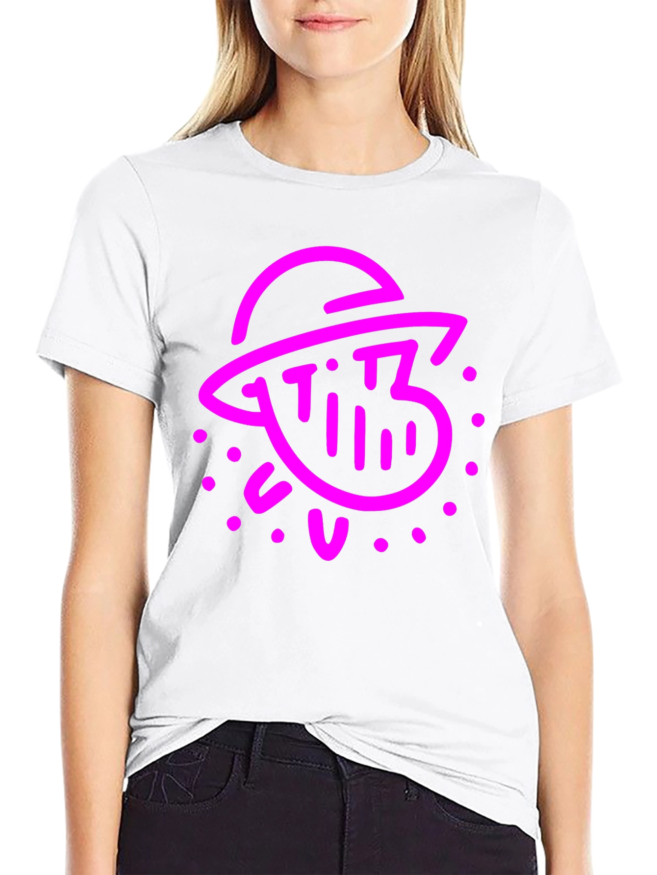 Retro Pink Alien Graphic Black T-Shirt