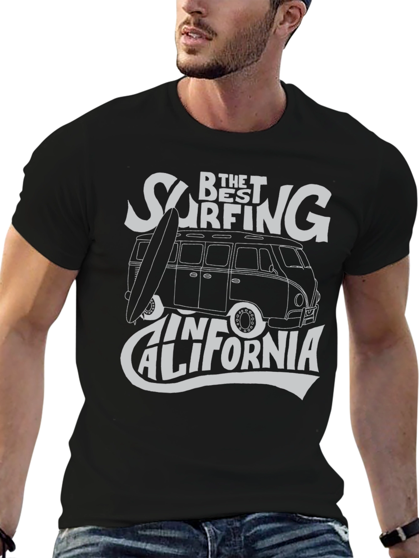 Surfing California Graphic Tee - Black Cotton T-Shirt