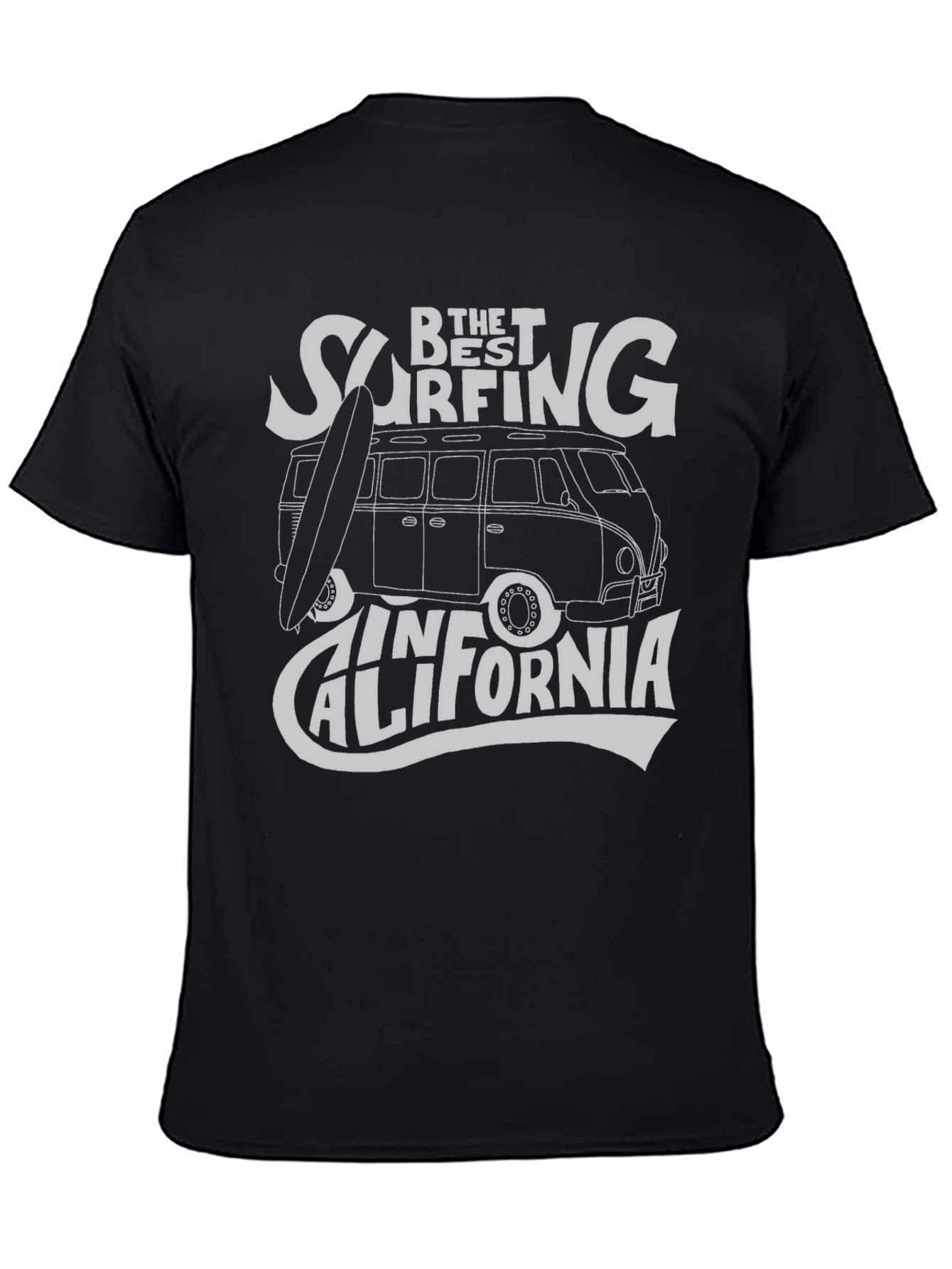 Surfing California Graphic Tee - Black Cotton T-Shirt