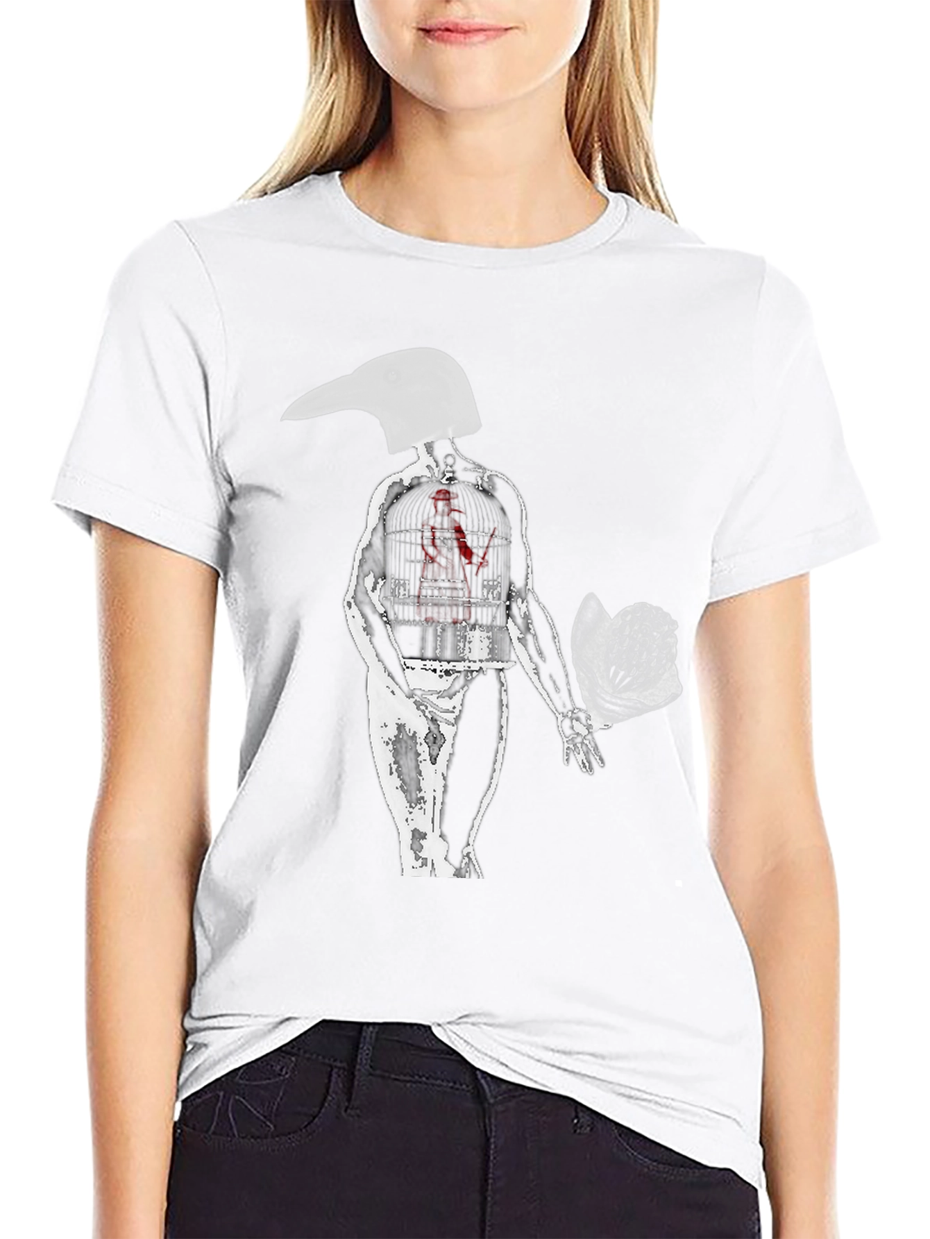 Surreal Bird Head Graphic Tee - Edgy Art Shirt