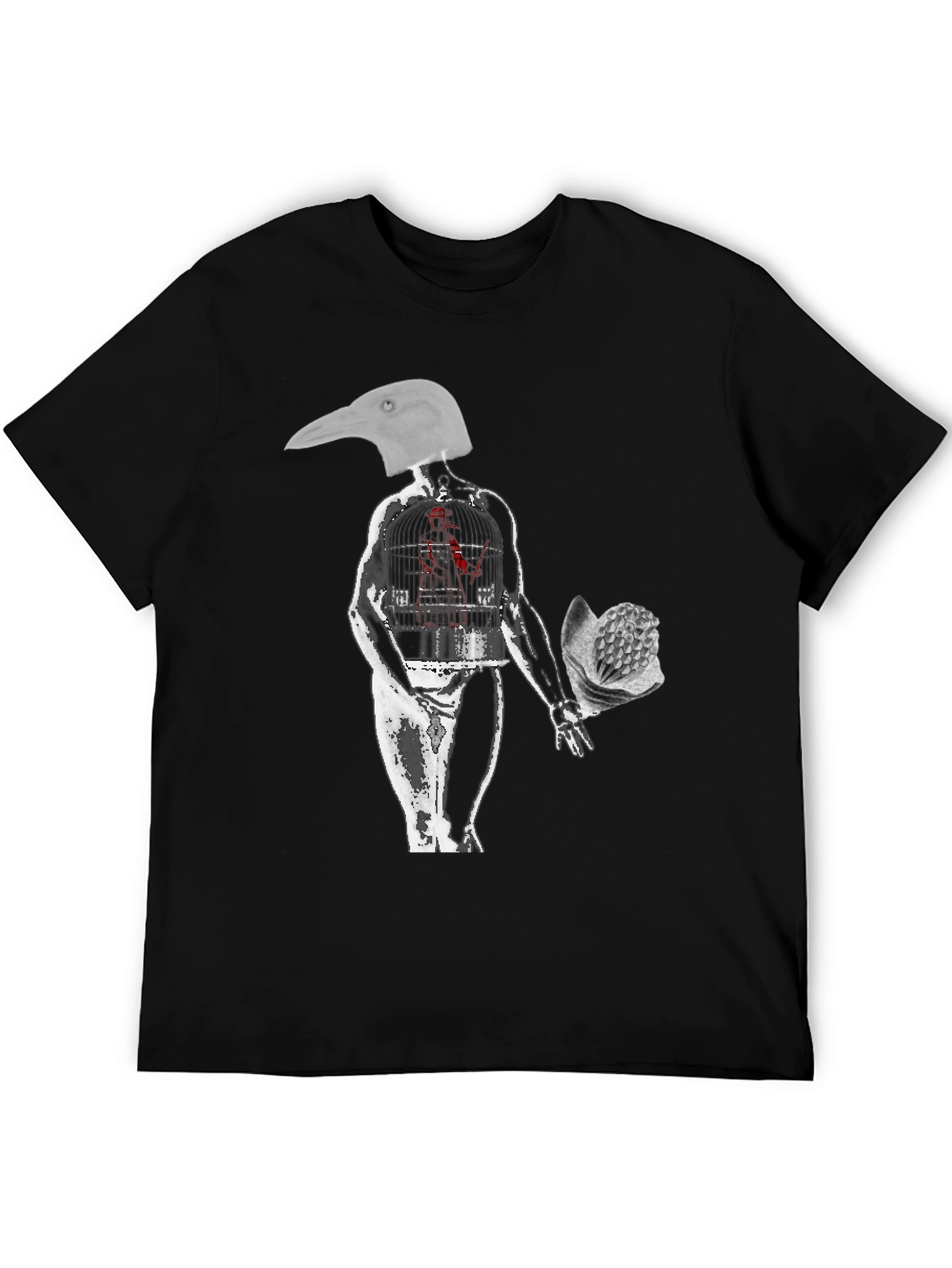 Surreal Bird Head Graphic Tee - Edgy Art Shirt