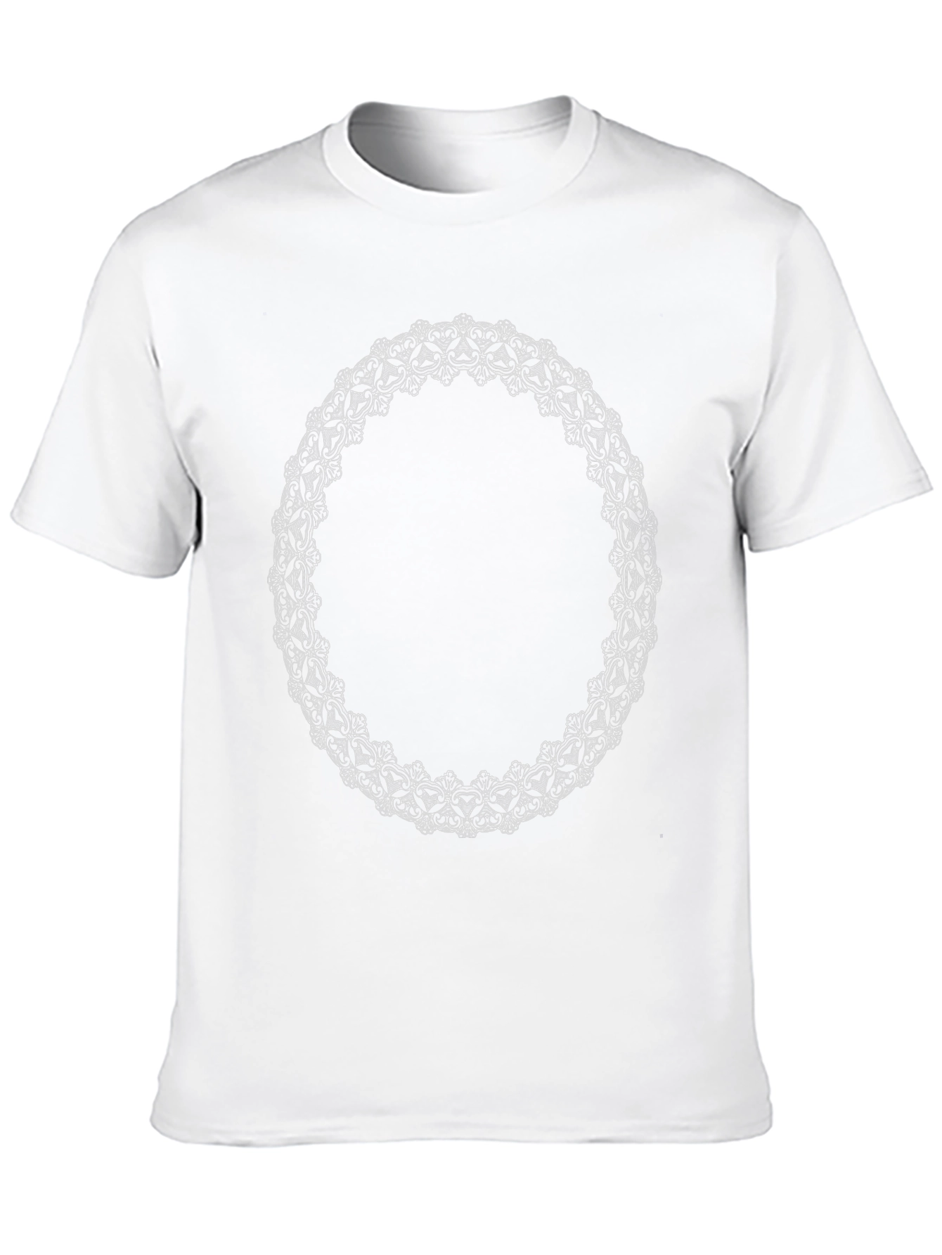 Elegant Black T-Shirt with Ornamental Floral Oval