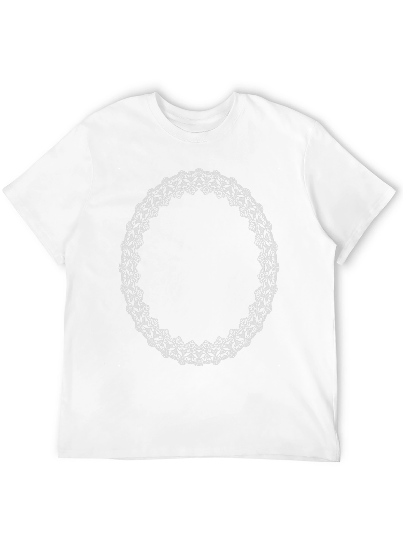 Elegant Black T-Shirt with Ornamental Floral Oval