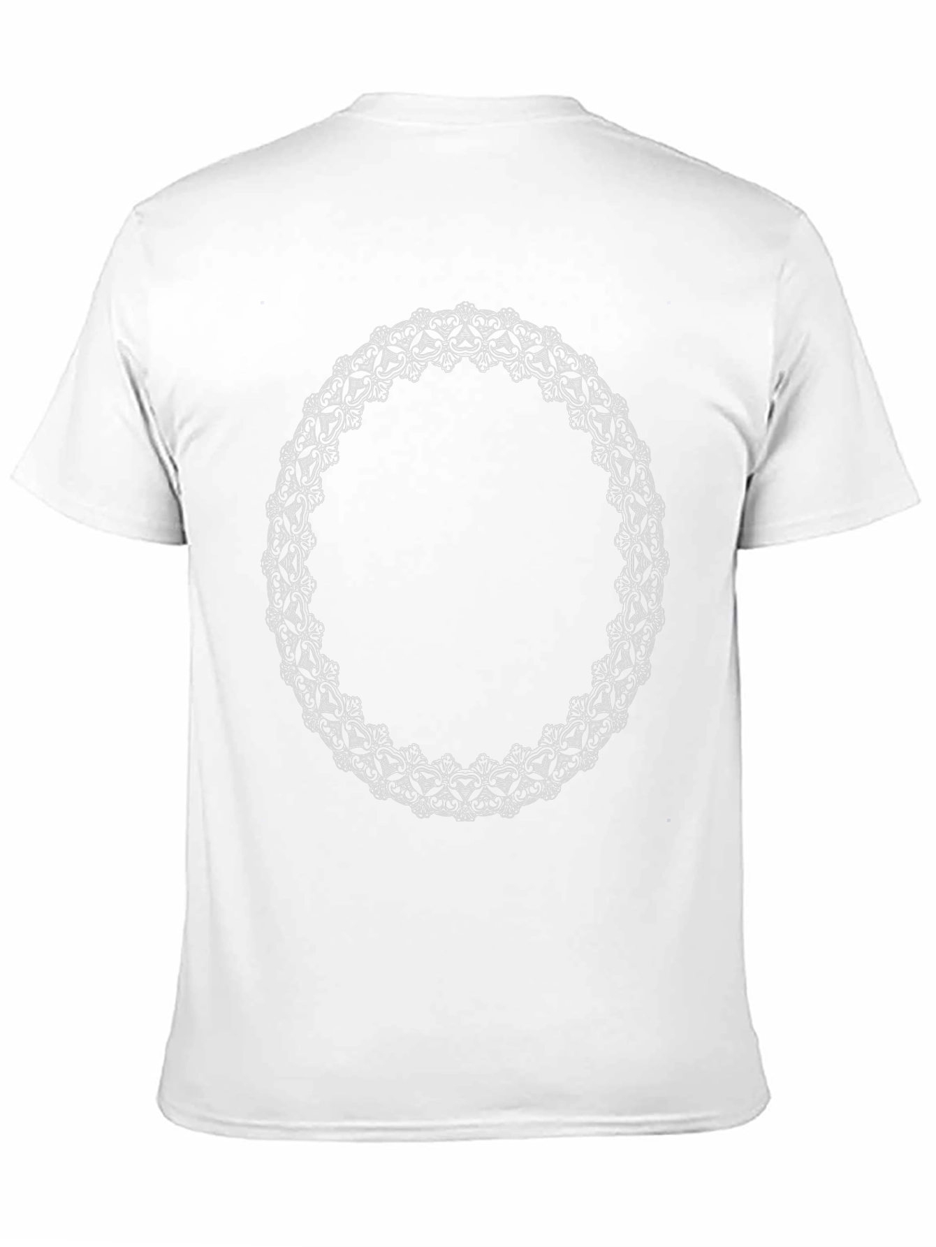 Elegant Black T-Shirt with Ornamental Floral Oval