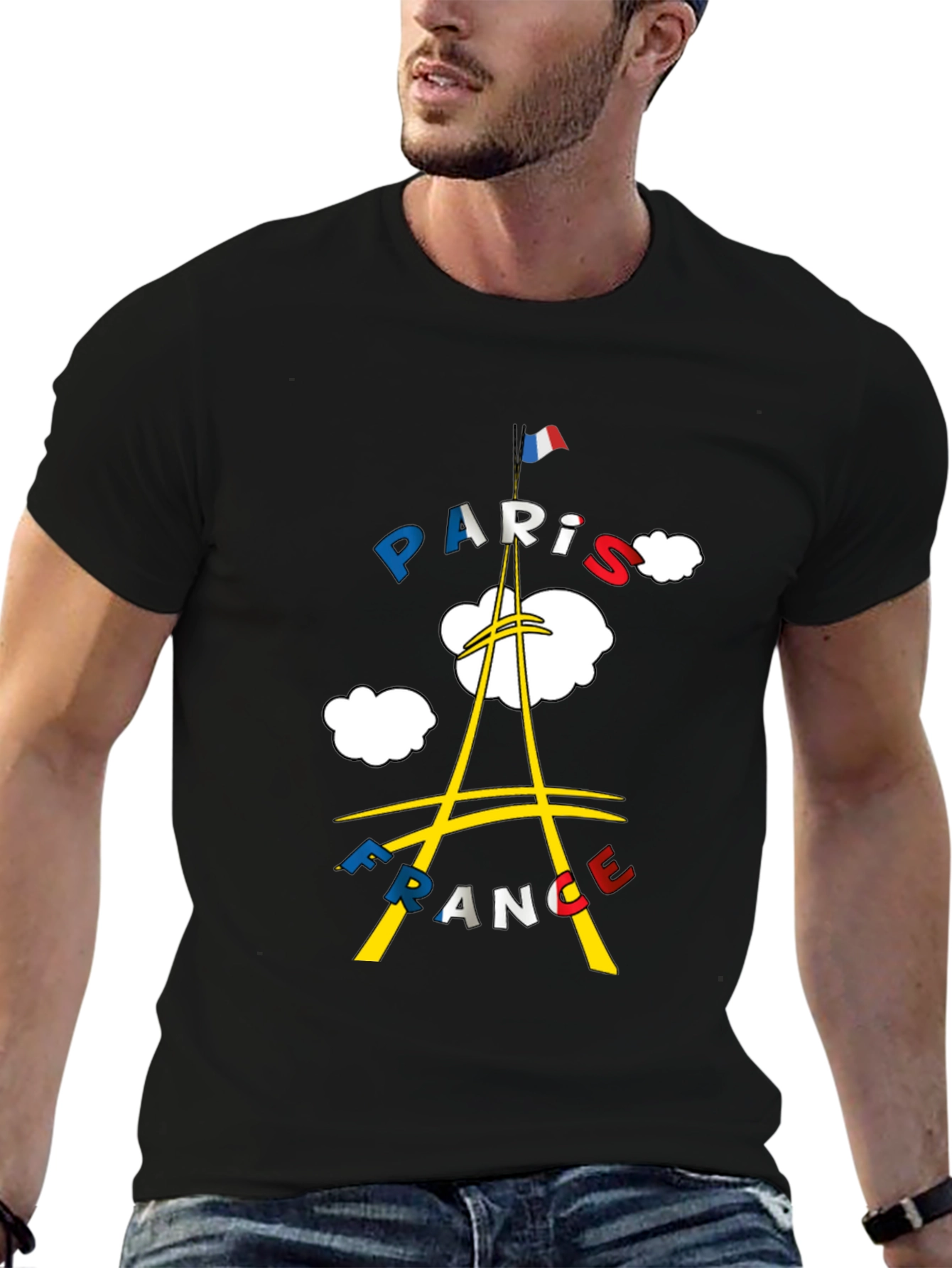Paris France Graphic Tee - Black Cotton T-Shirt
