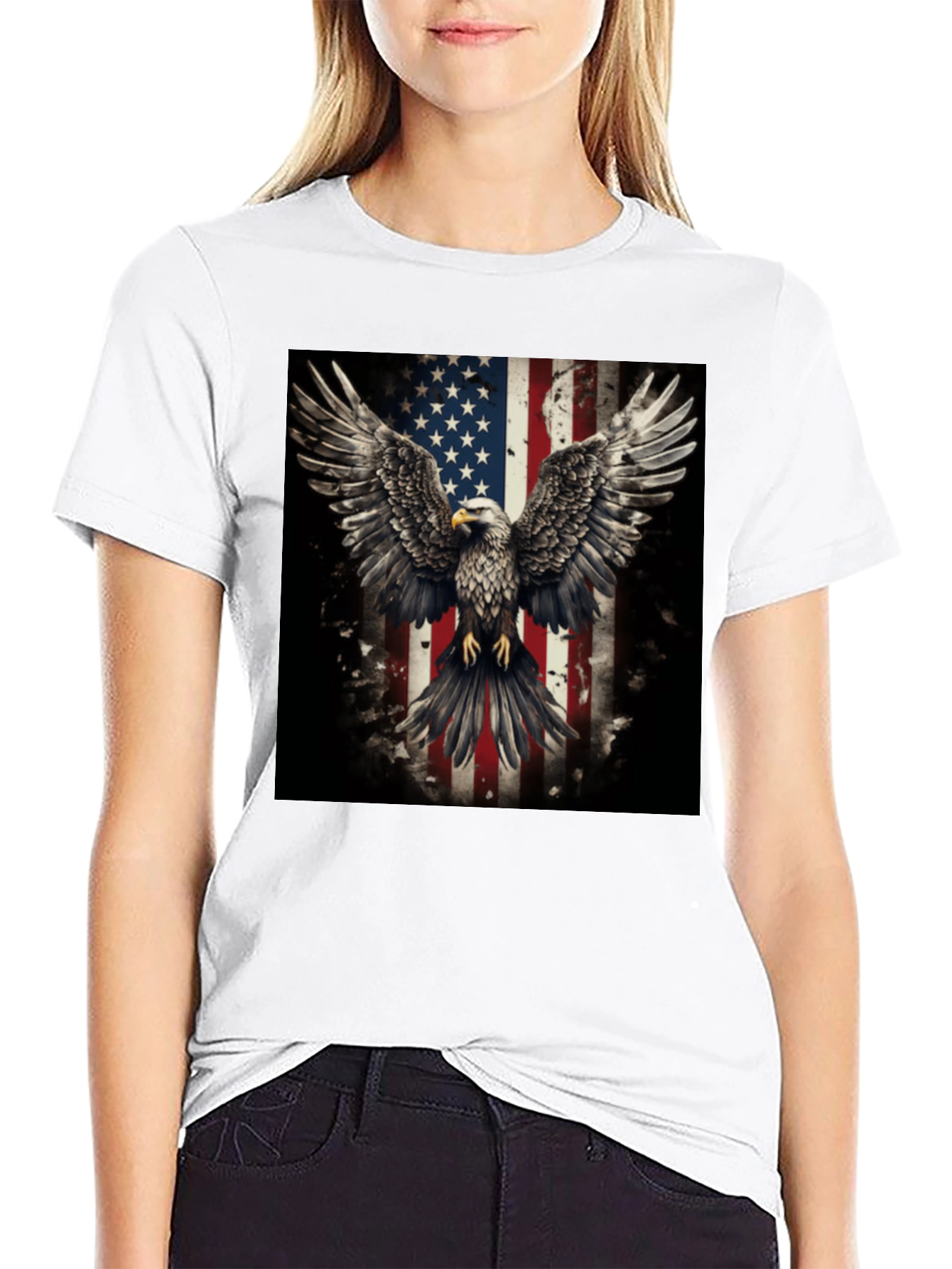 Patriotic Eagle American Flag Graphic T-Shirt