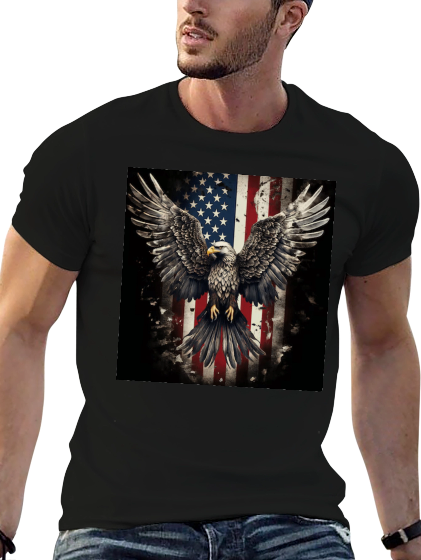 Patriotic Eagle American Flag Graphic T-Shirt