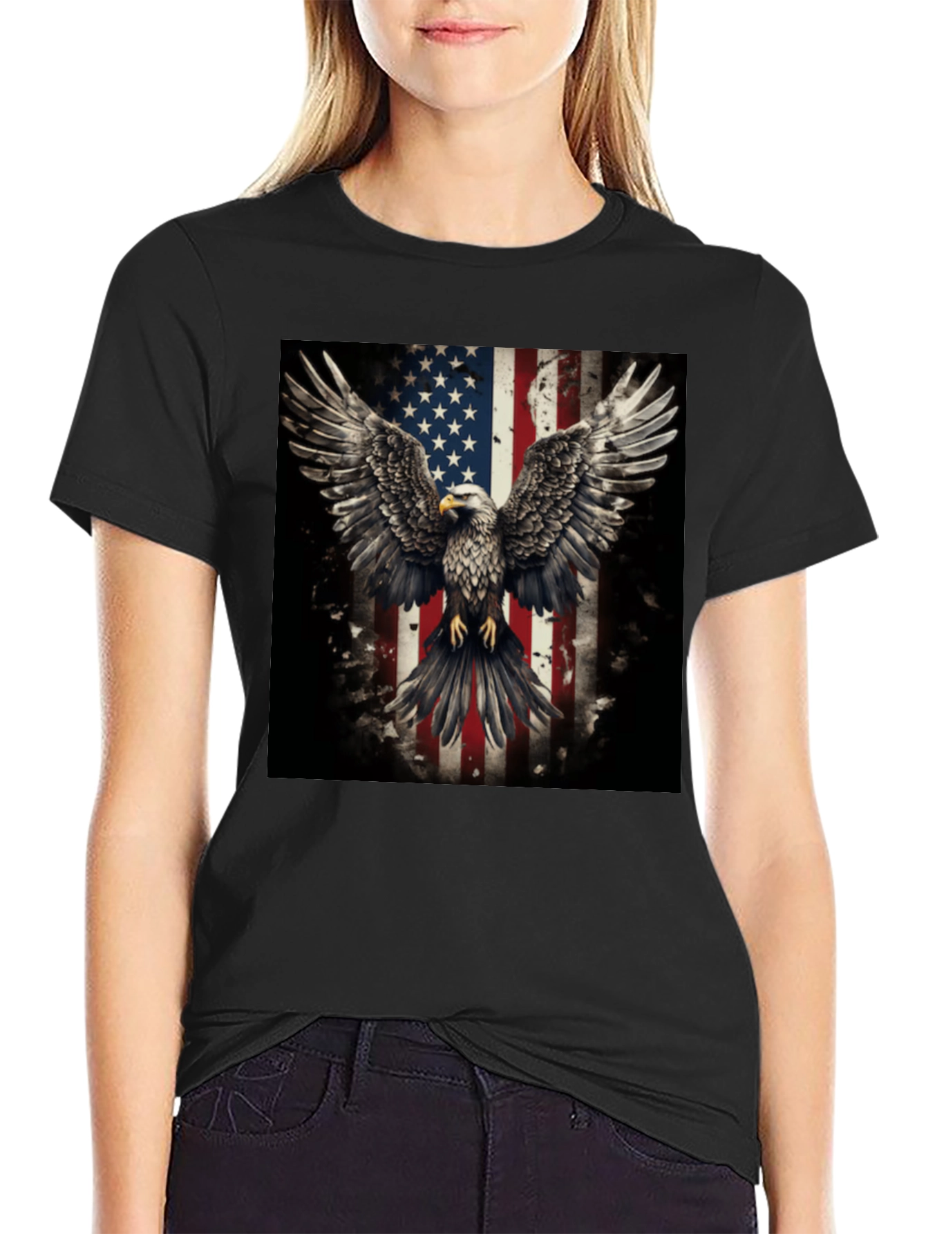 Patriotic Eagle American Flag Graphic T-Shirt