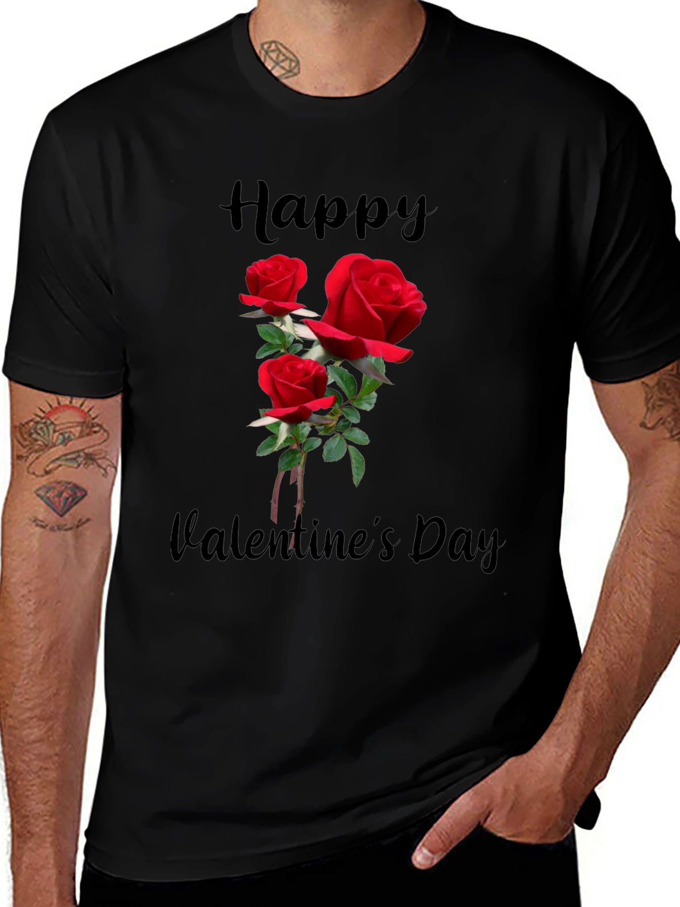 Valentines Day Roses Black Graphic T-Shirt