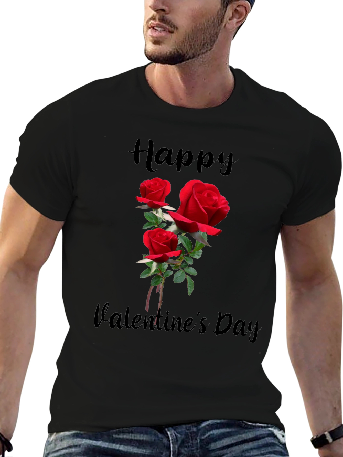 Valentines Day Roses Black Graphic T-Shirt