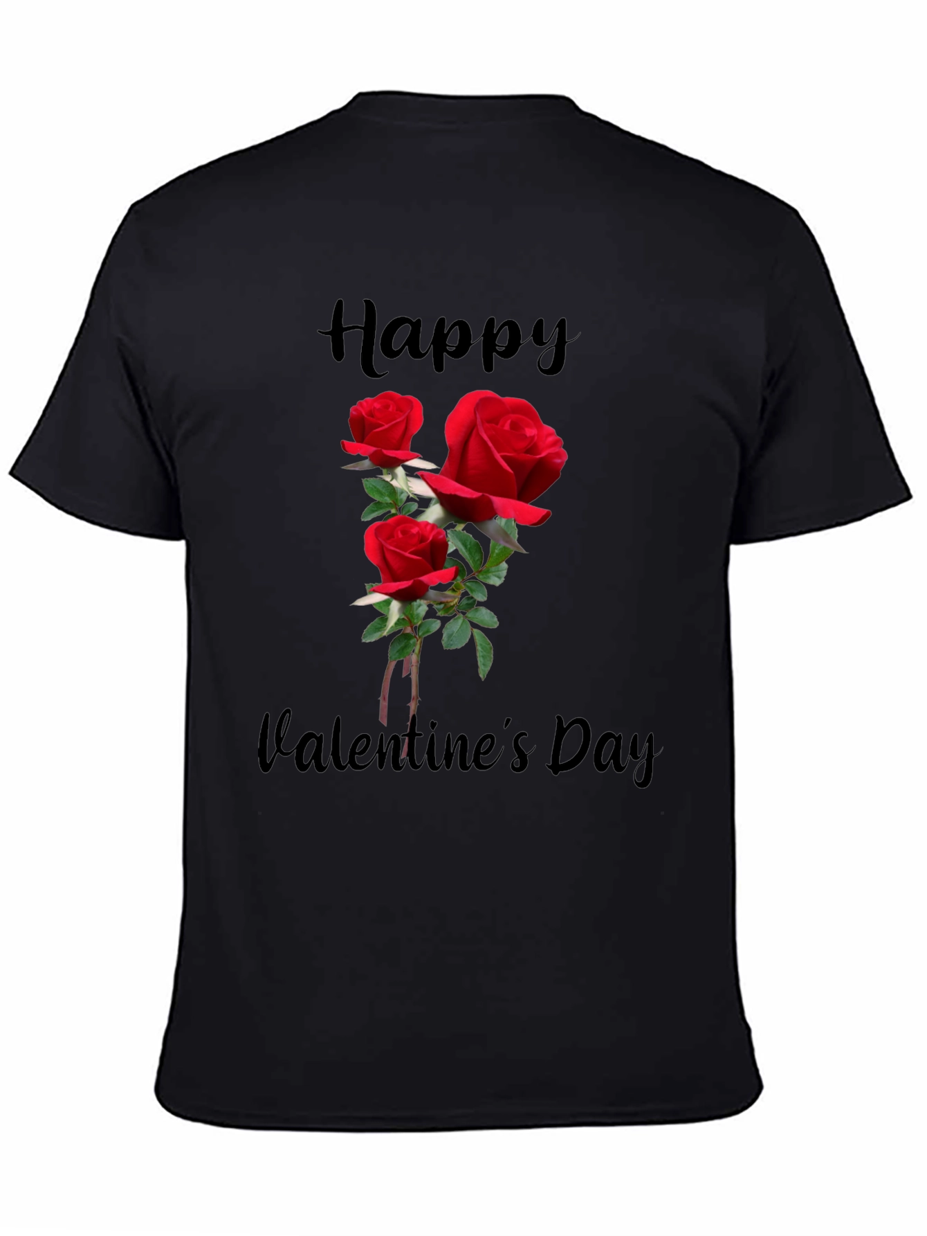Valentines Day Roses Black Graphic T-Shirt