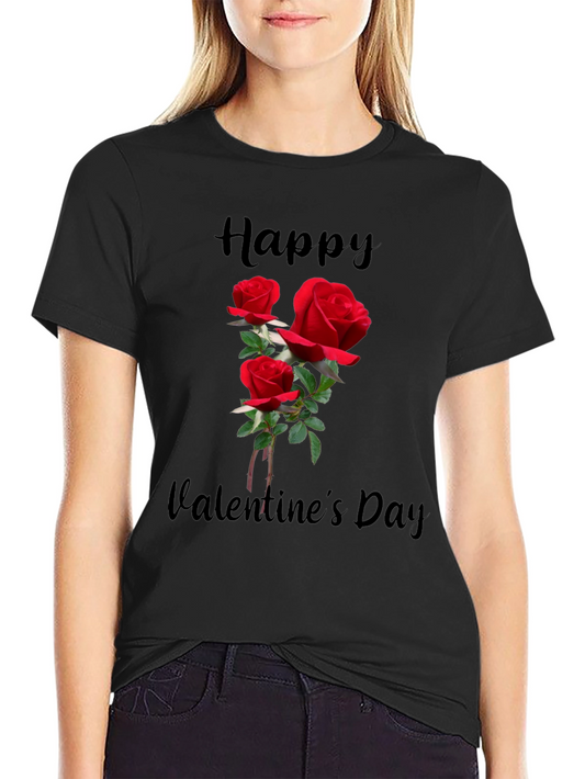 Valentines Day Roses Black Graphic T-Shirt