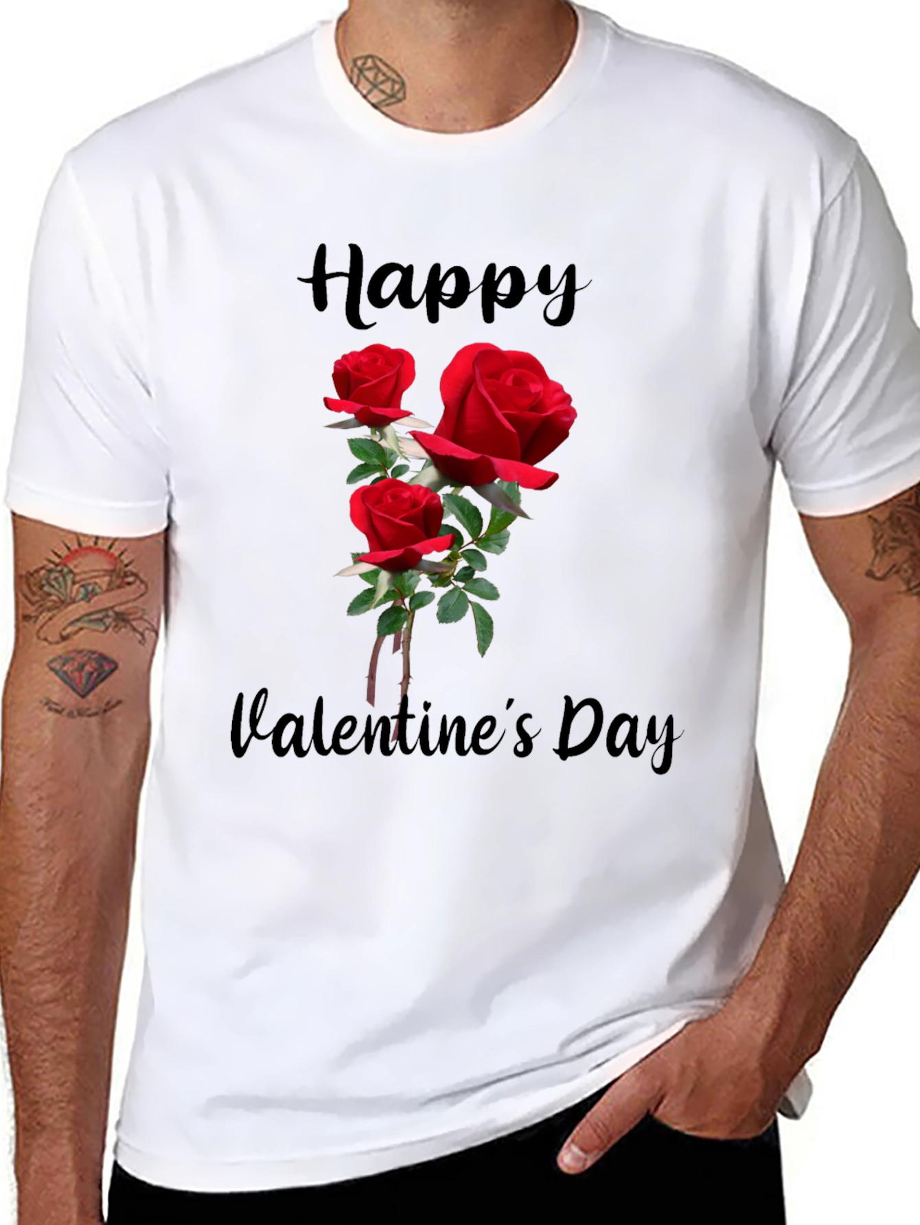 Valentines Day Roses Black Graphic T-Shirt