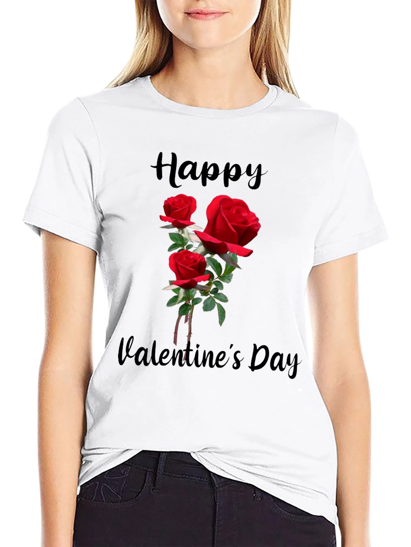 Valentines Day Roses Black Graphic T-Shirt