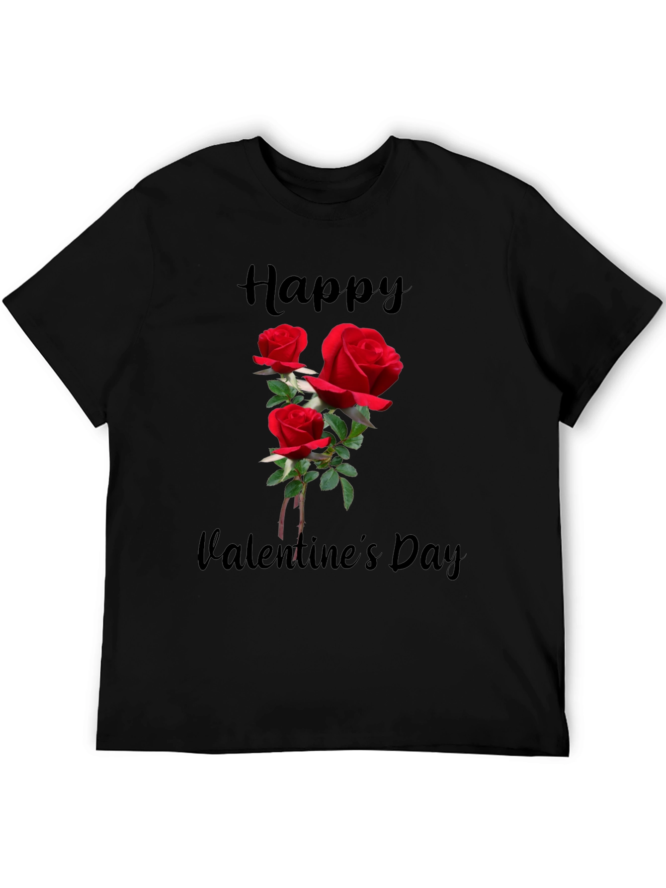 Valentines Day Roses Black Graphic T-Shirt