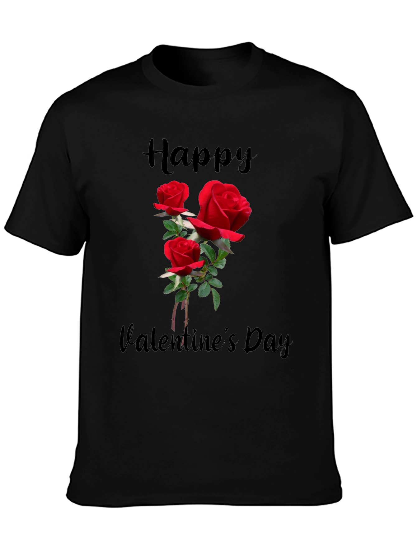 Valentines Day Roses Black Graphic T-Shirt