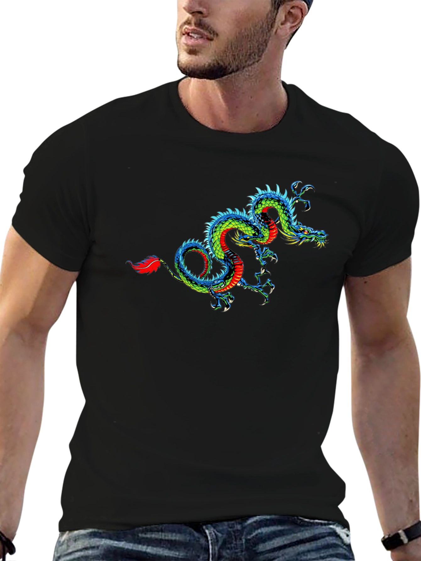 Dragon Graphic Print Black T-Shirt