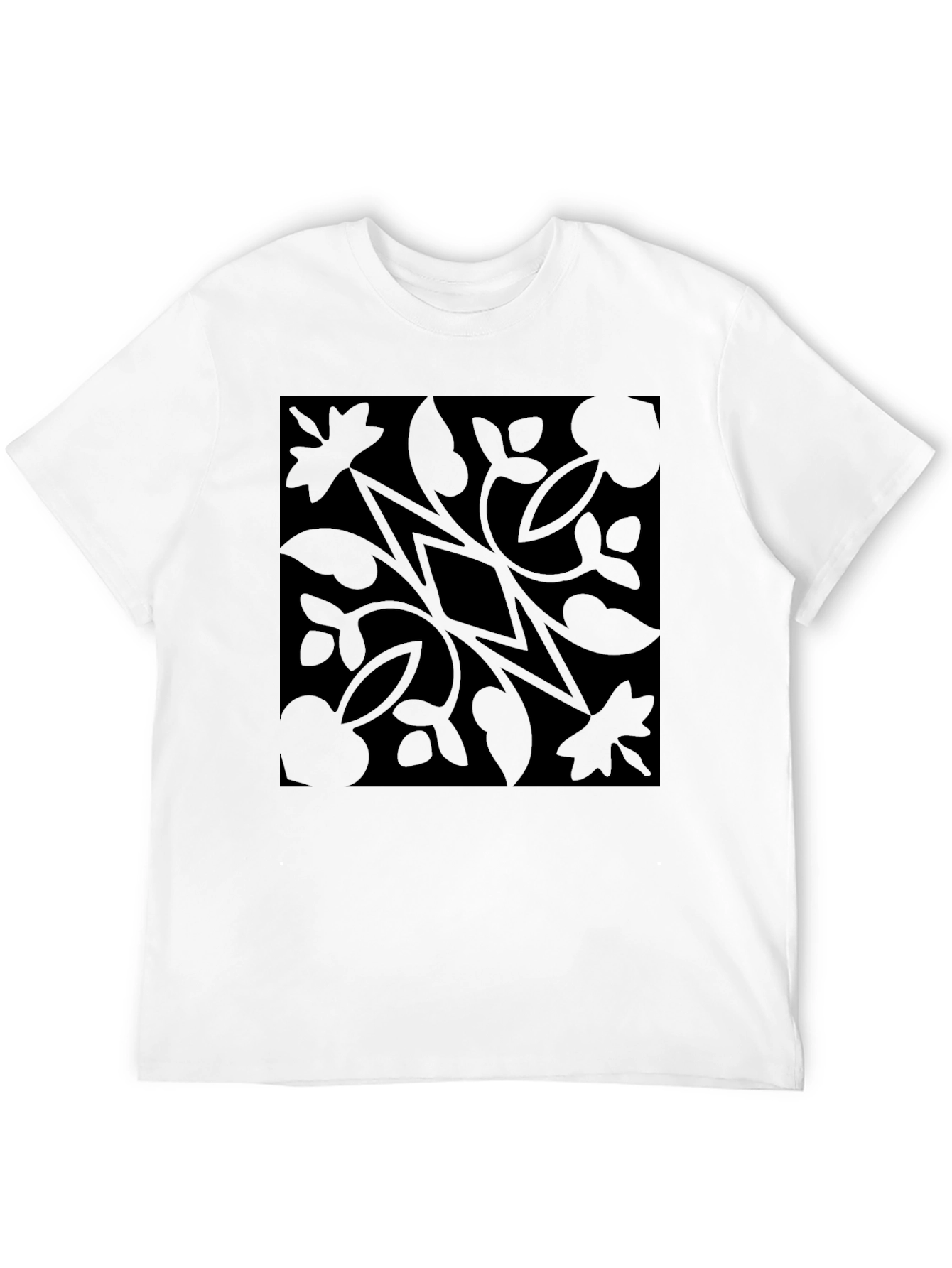 Black Floral Diamond Pattern Graphic T-Shirt