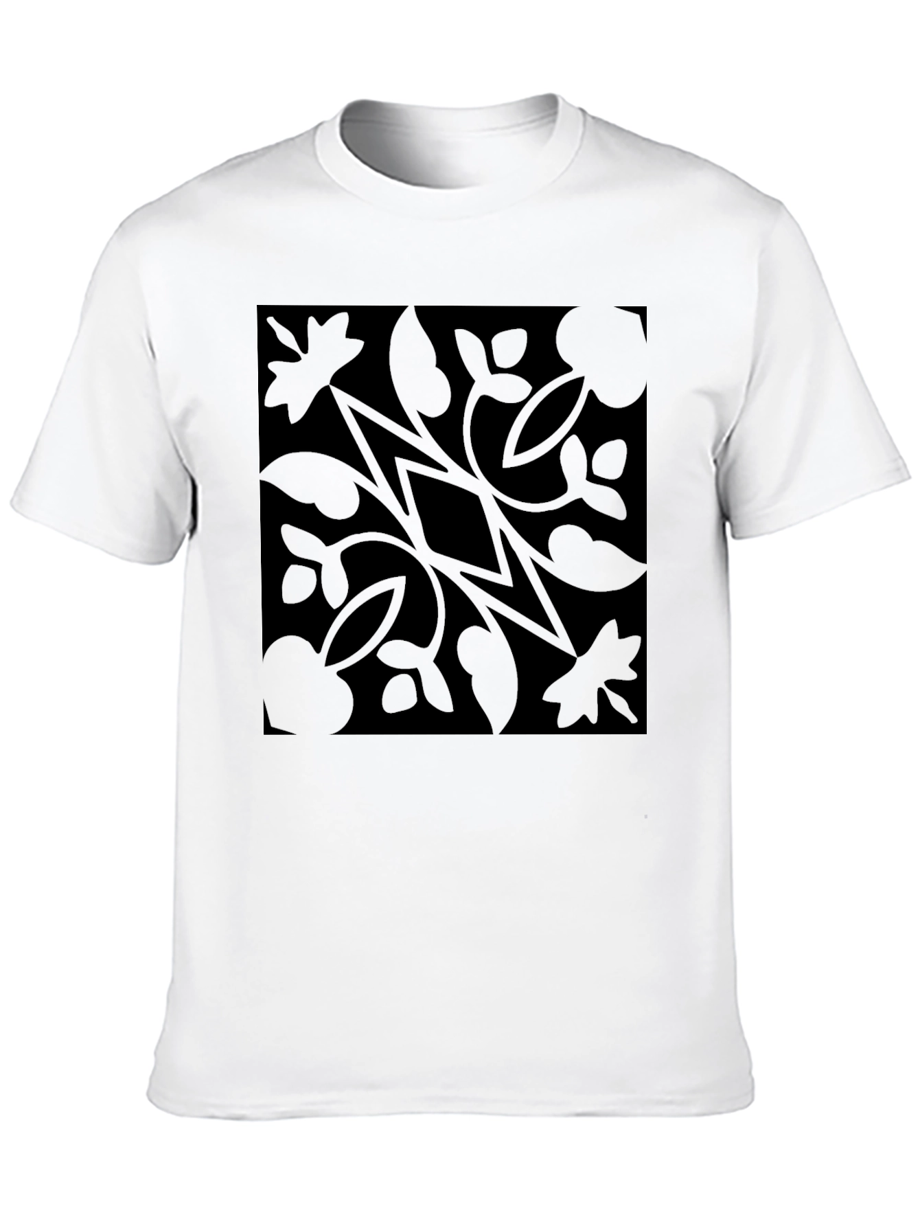 Black Floral Diamond Pattern Graphic T-Shirt
