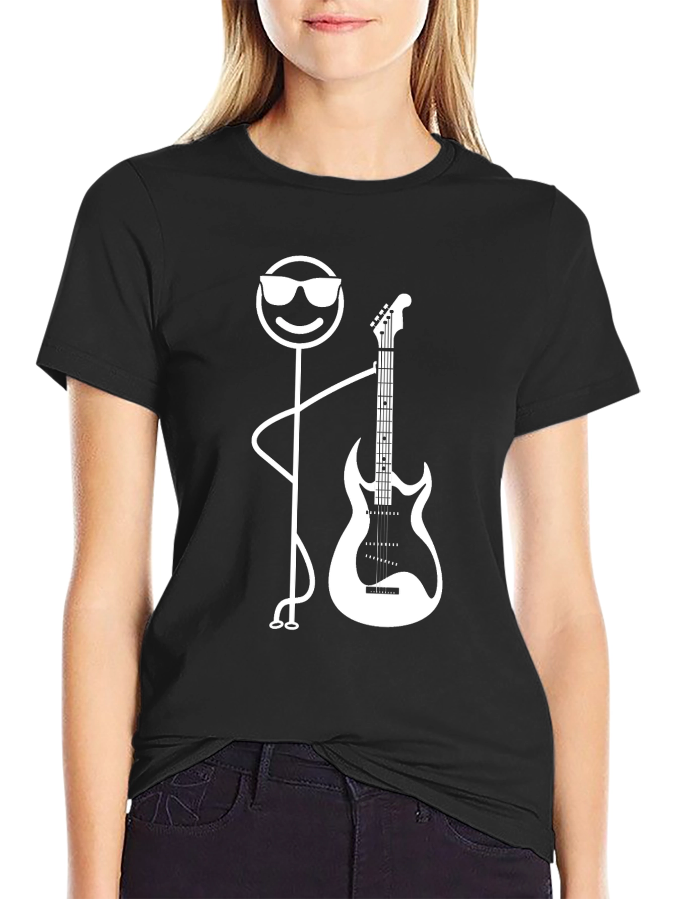 Cool Stick Figure Guitarist Graphic Tee