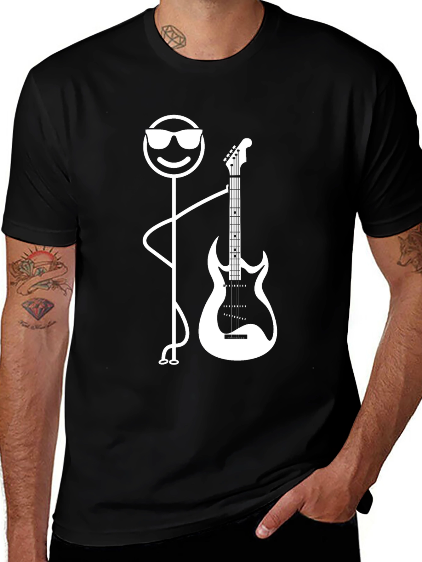 Cool Stick Figure Guitarist Graphic Tee