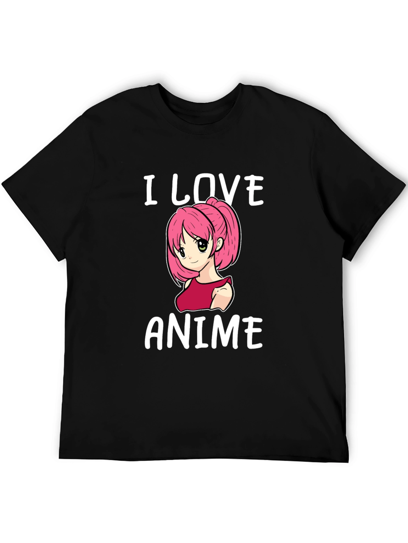 I Love Anime T-Shirt Black Cotton Short Sleeve