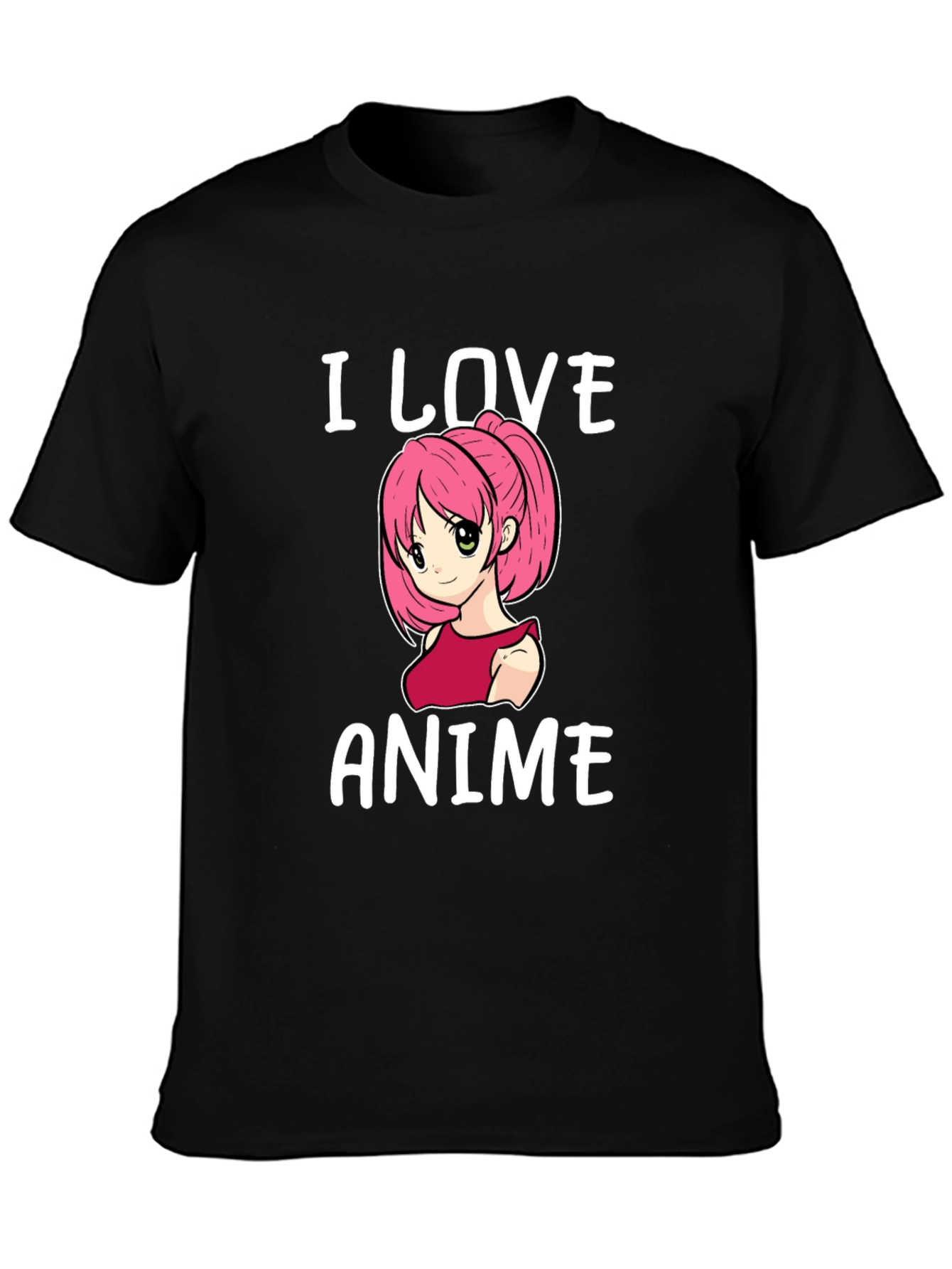 I Love Anime T-Shirt Black Cotton Short Sleeve