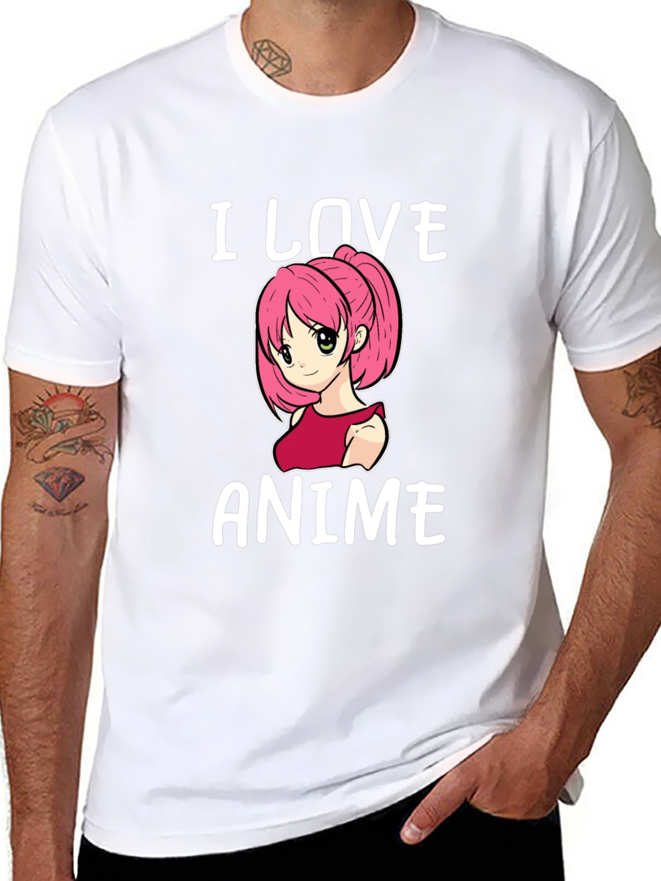 I Love Anime T-Shirt Black Cotton Short Sleeve