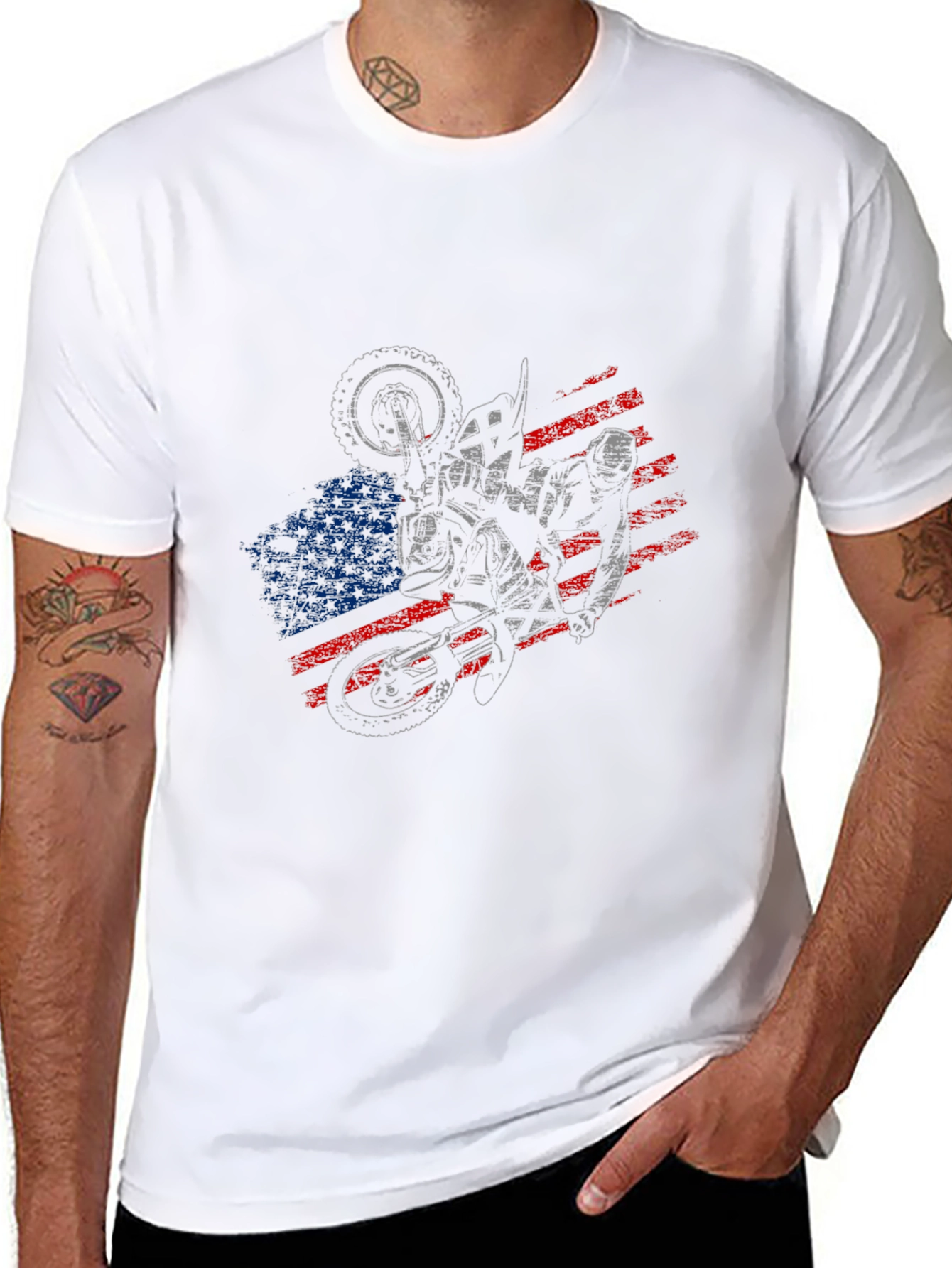Motorcycle American Flag Graphic Tee