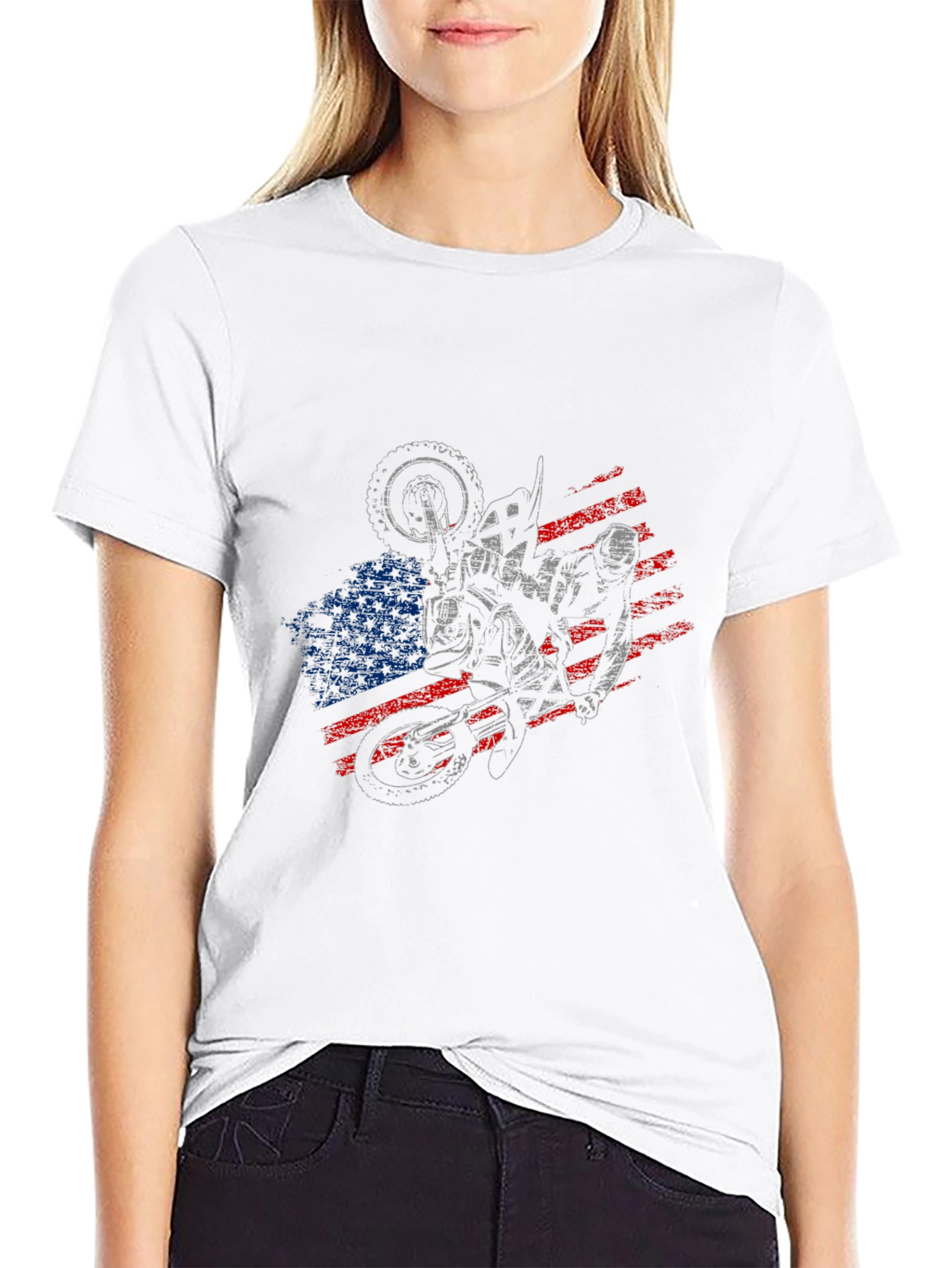 Motorcycle American Flag Graphic Tee