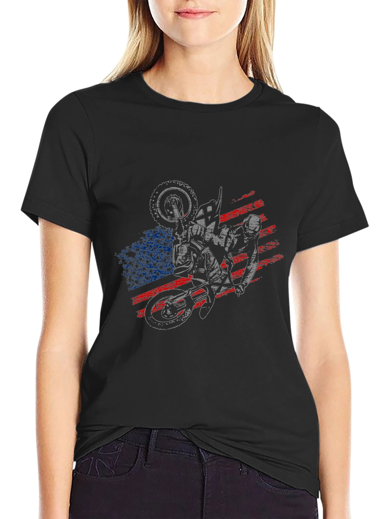 Motorcycle American Flag Graphic Tee