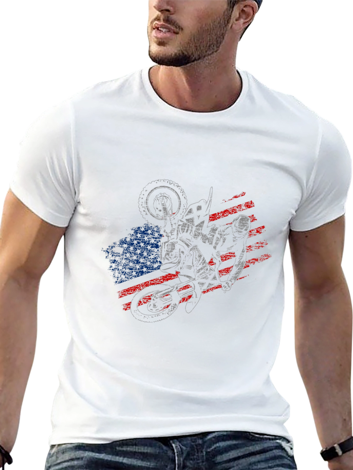 Motorcycle American Flag Graphic Tee