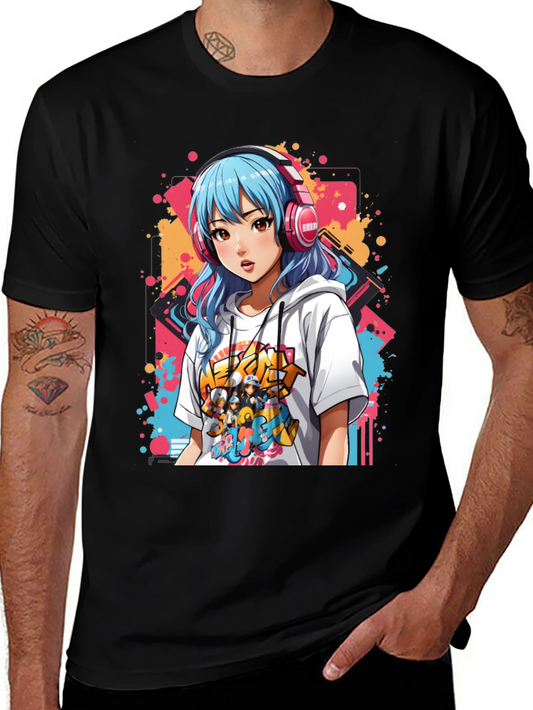 Anime Girl Graphic Tee - Colorful Print