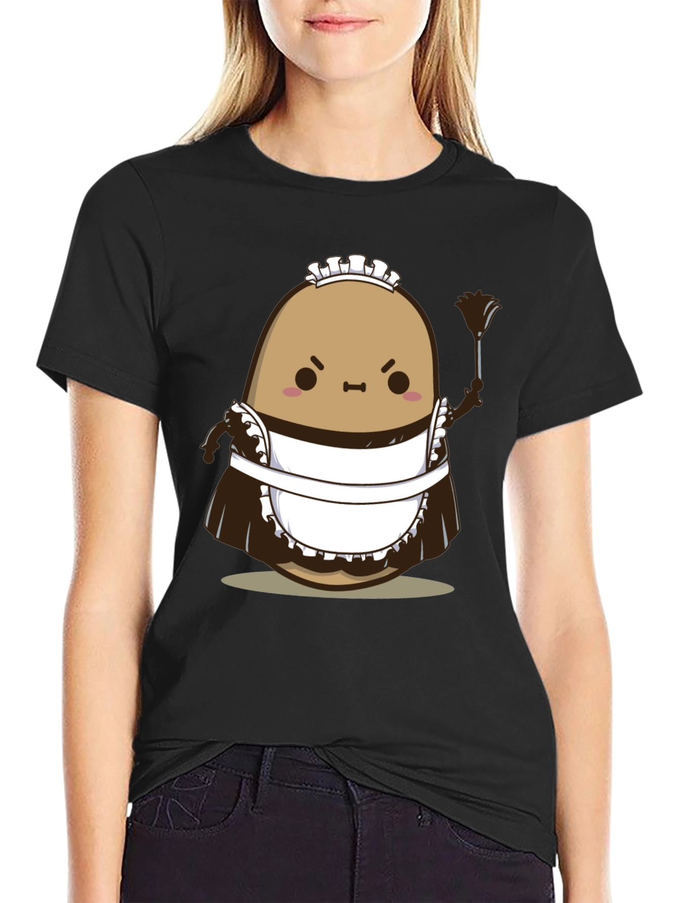 Funny Angry Potato Maid T-Shirt - Unisex Black Tee