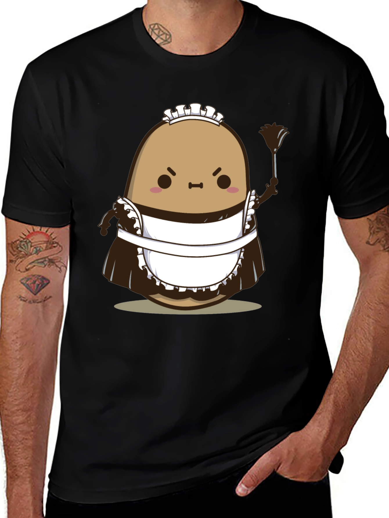 Funny Angry Potato Maid T-Shirt - Unisex Black Tee
