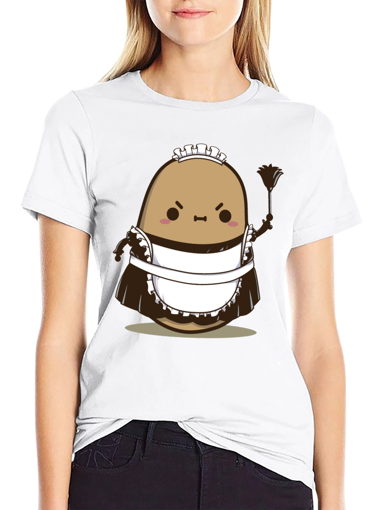 Funny Angry Potato Maid T-Shirt - Unisex Black Tee