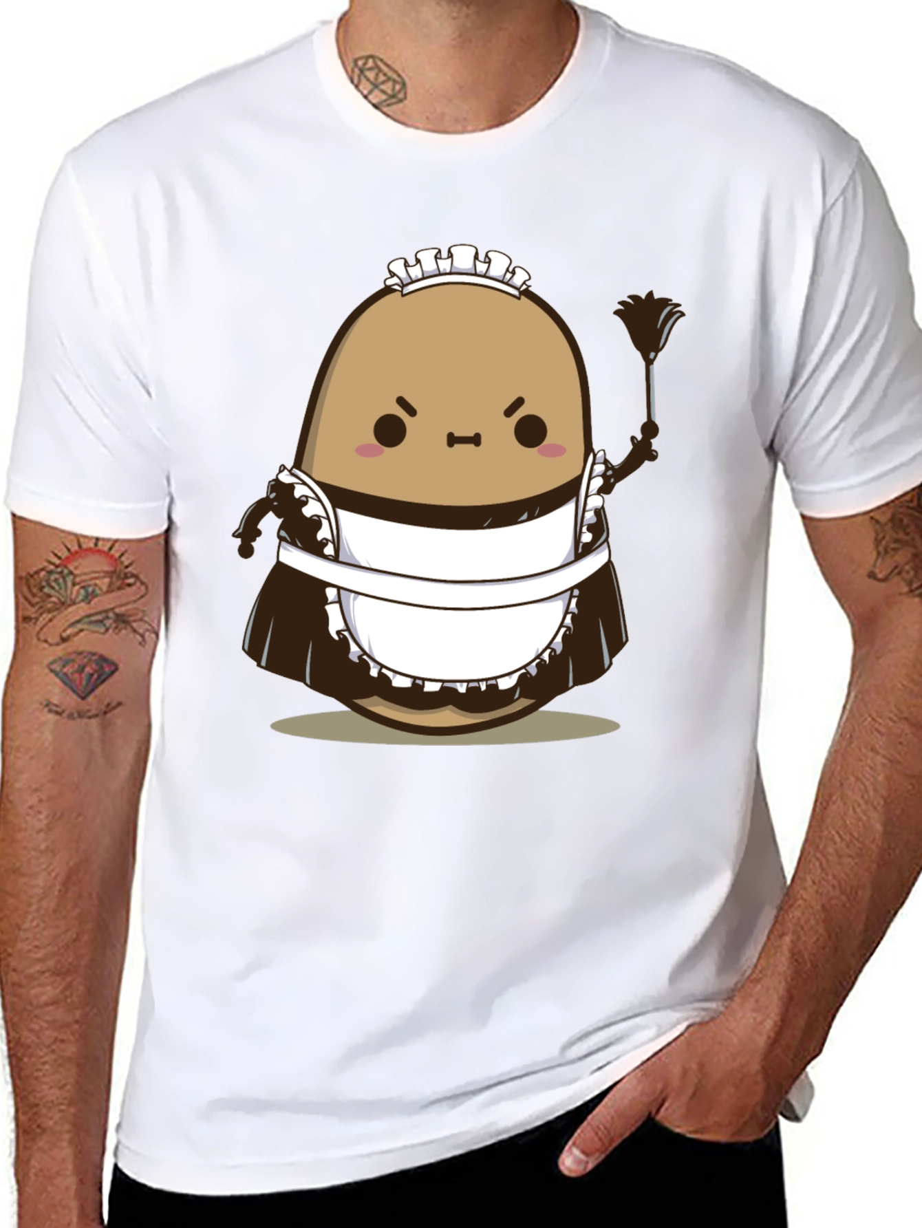 Funny Angry Potato Maid T-Shirt - Unisex Black Tee