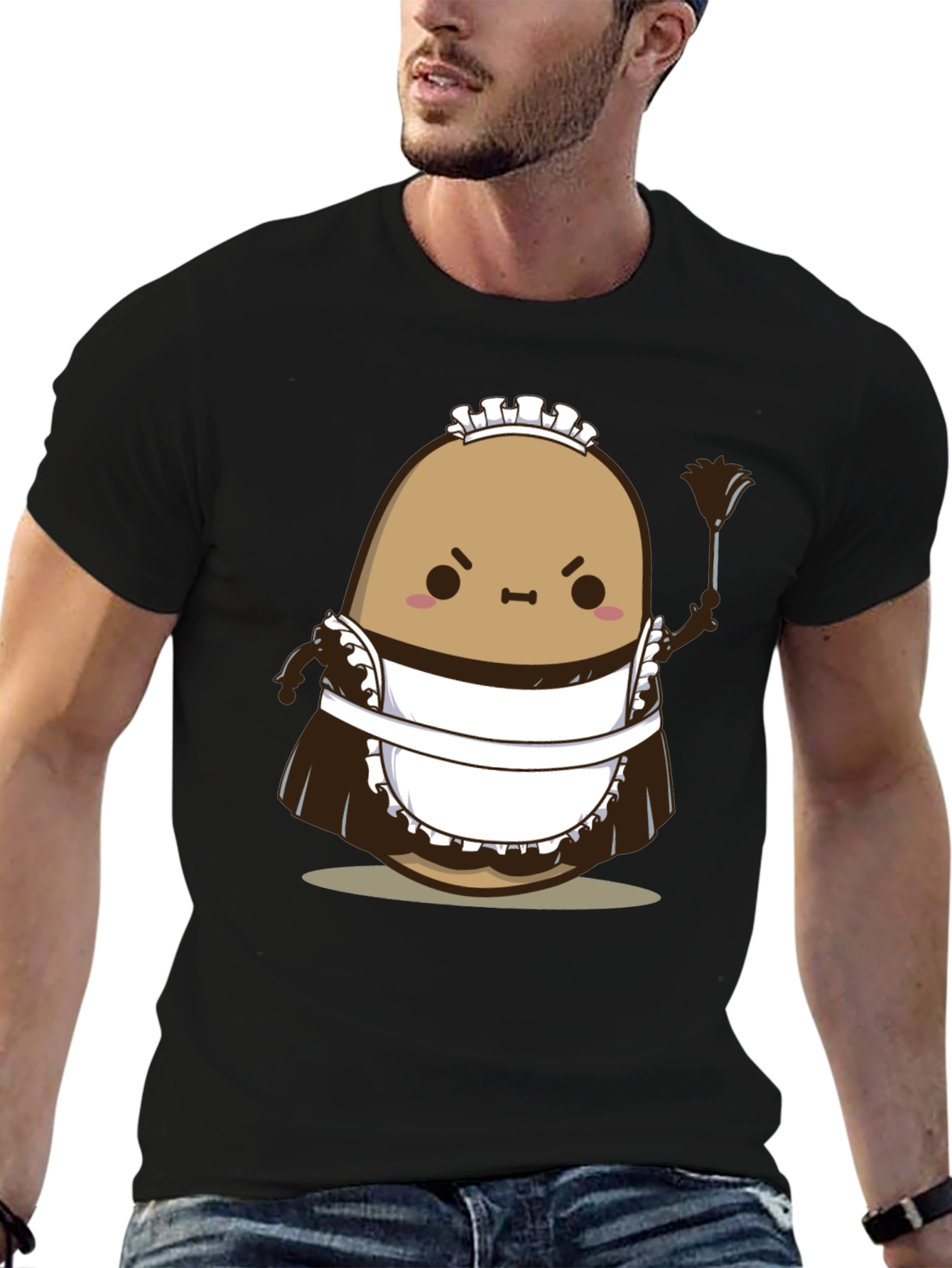 Funny Angry Potato Maid T-Shirt - Unisex Black Tee