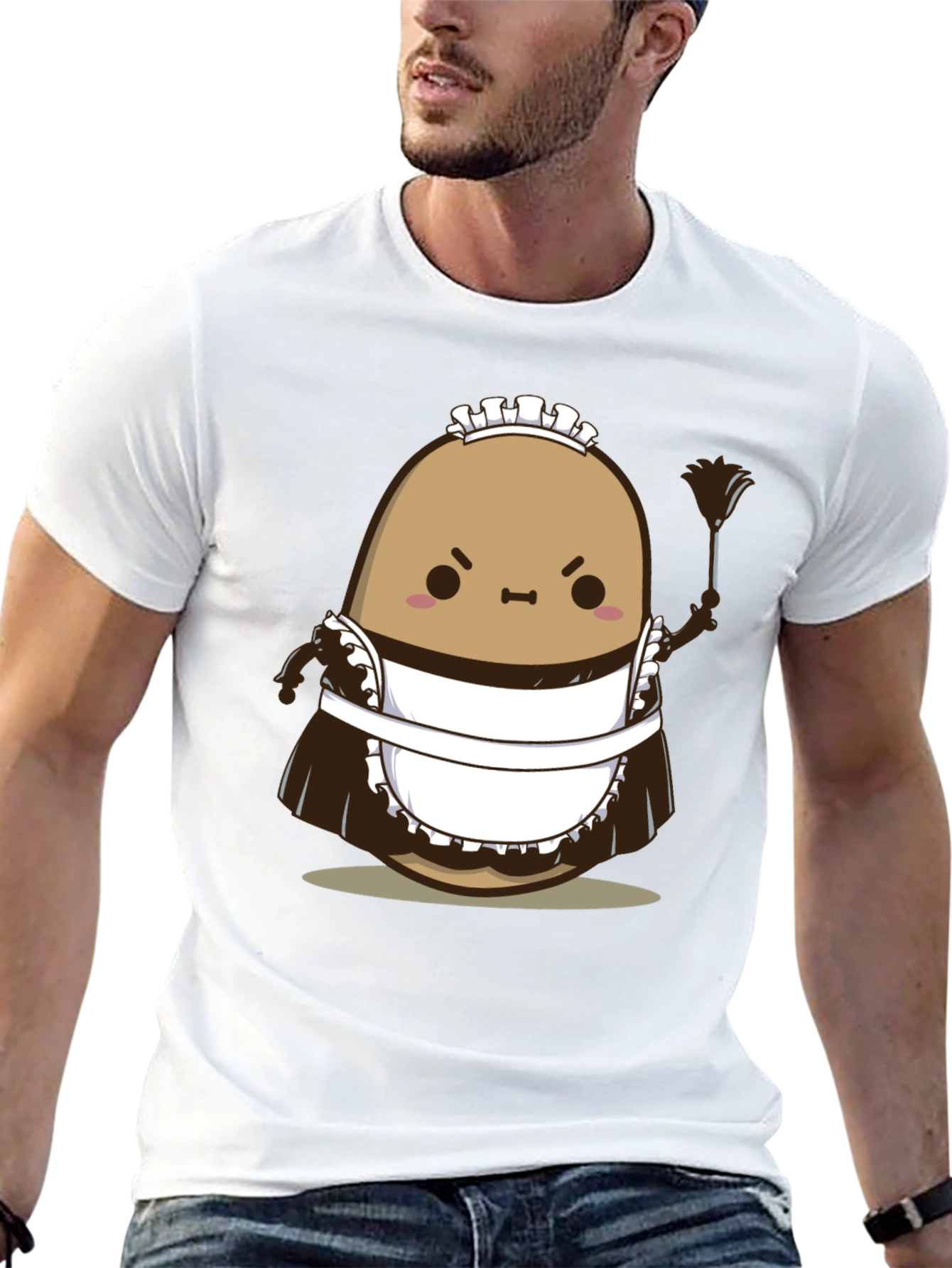 Funny Angry Potato Maid T-Shirt - Unisex Black Tee