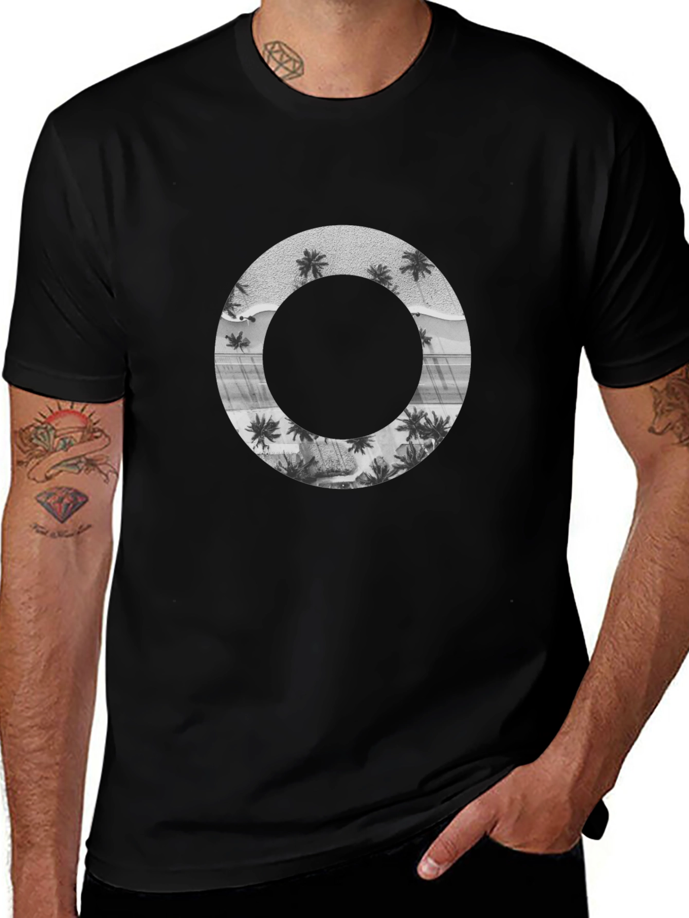 Tropical Circle Graphic Black T-Shirt