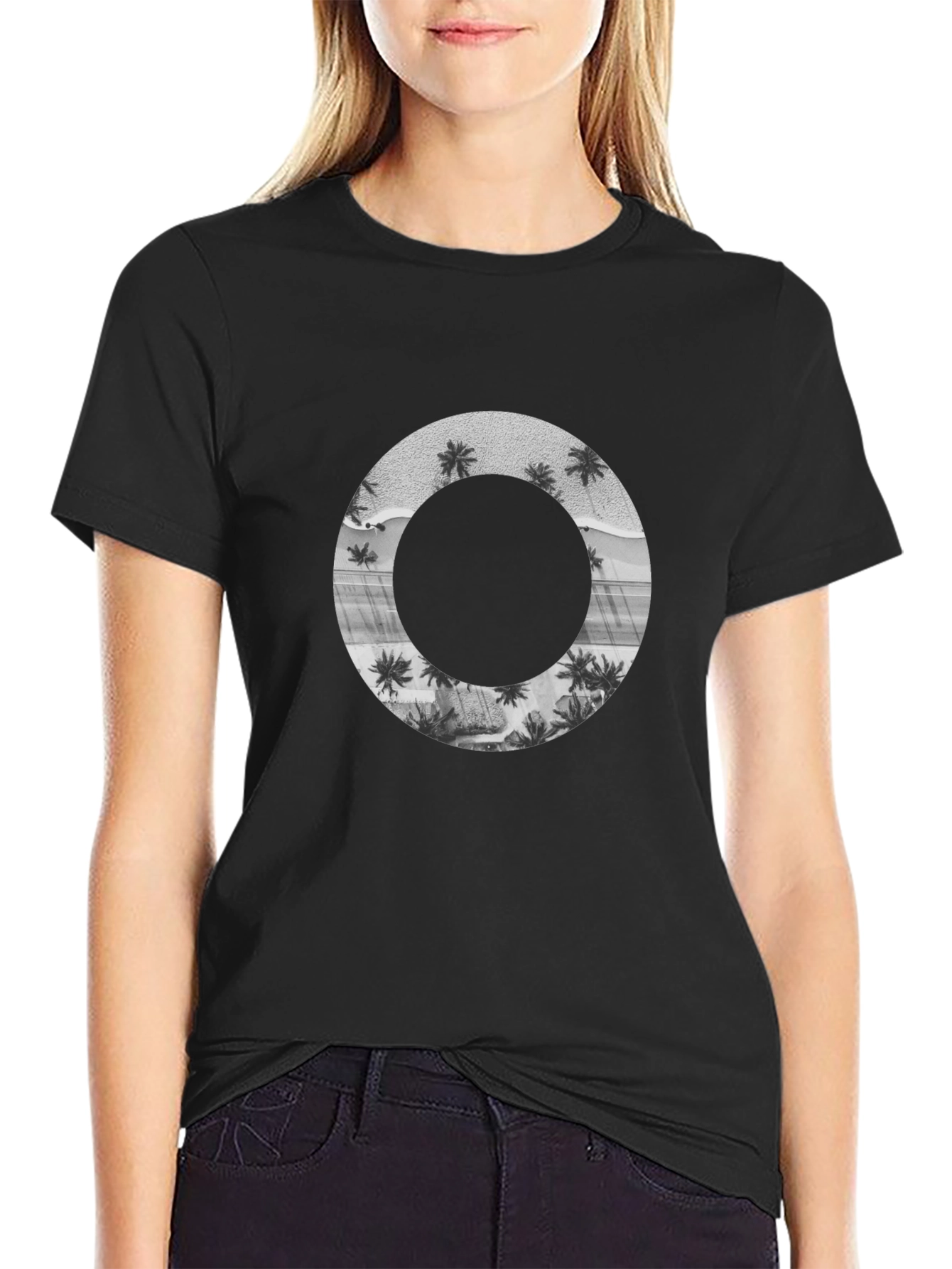 Tropical Circle Graphic Black T-Shirt