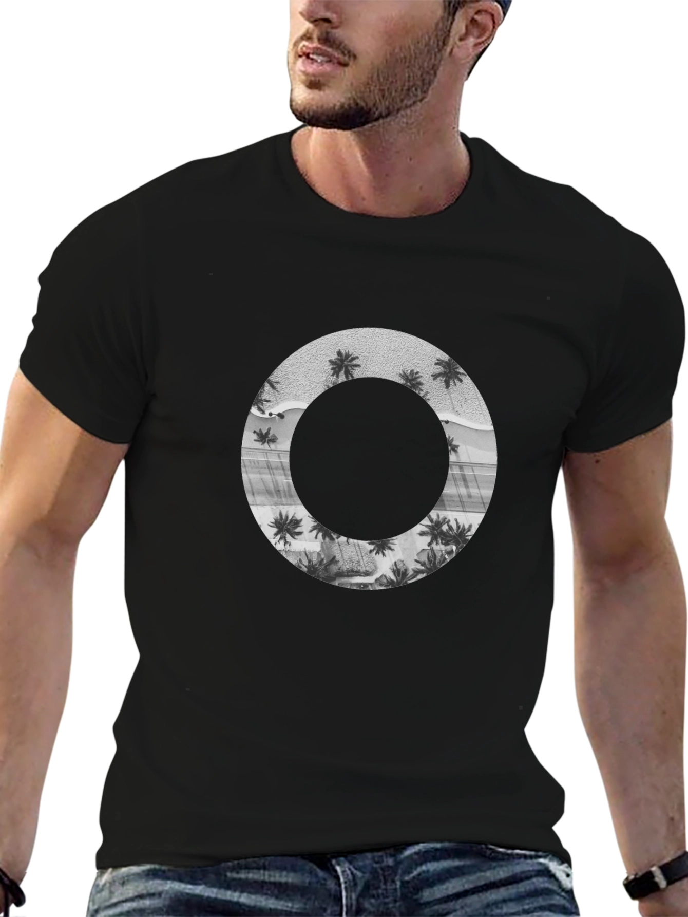 Tropical Circle Graphic Black T-Shirt
