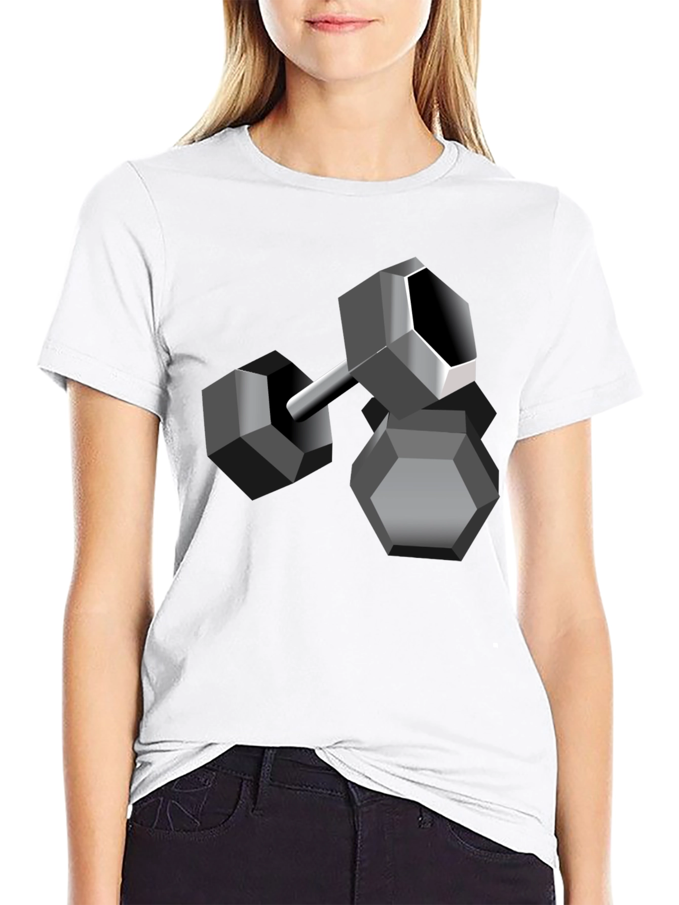 Geometric Dumbbell Graphic Tee - Black Cotton Blend