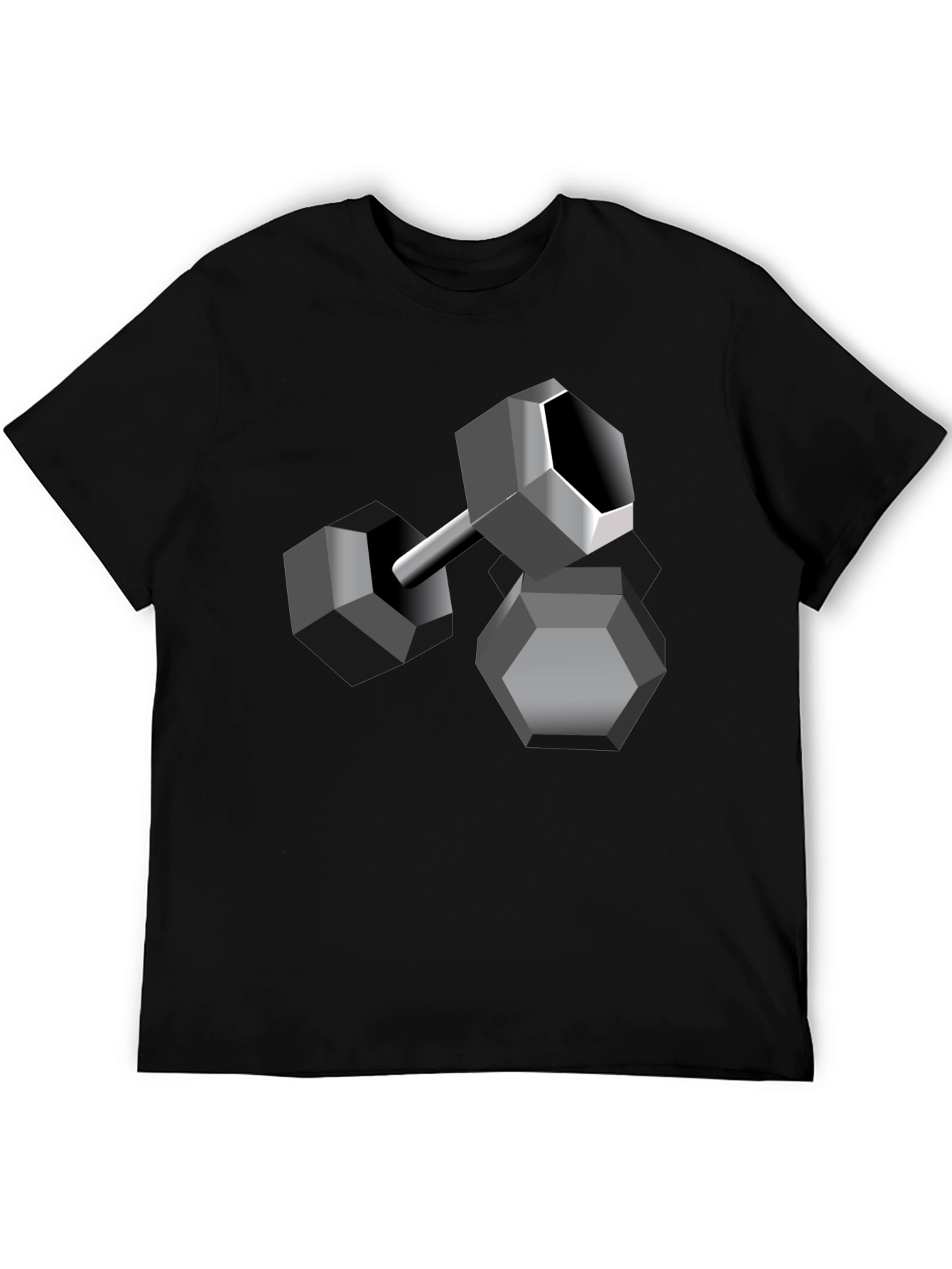 Geometric Dumbbell Graphic Tee - Black Cotton Blend