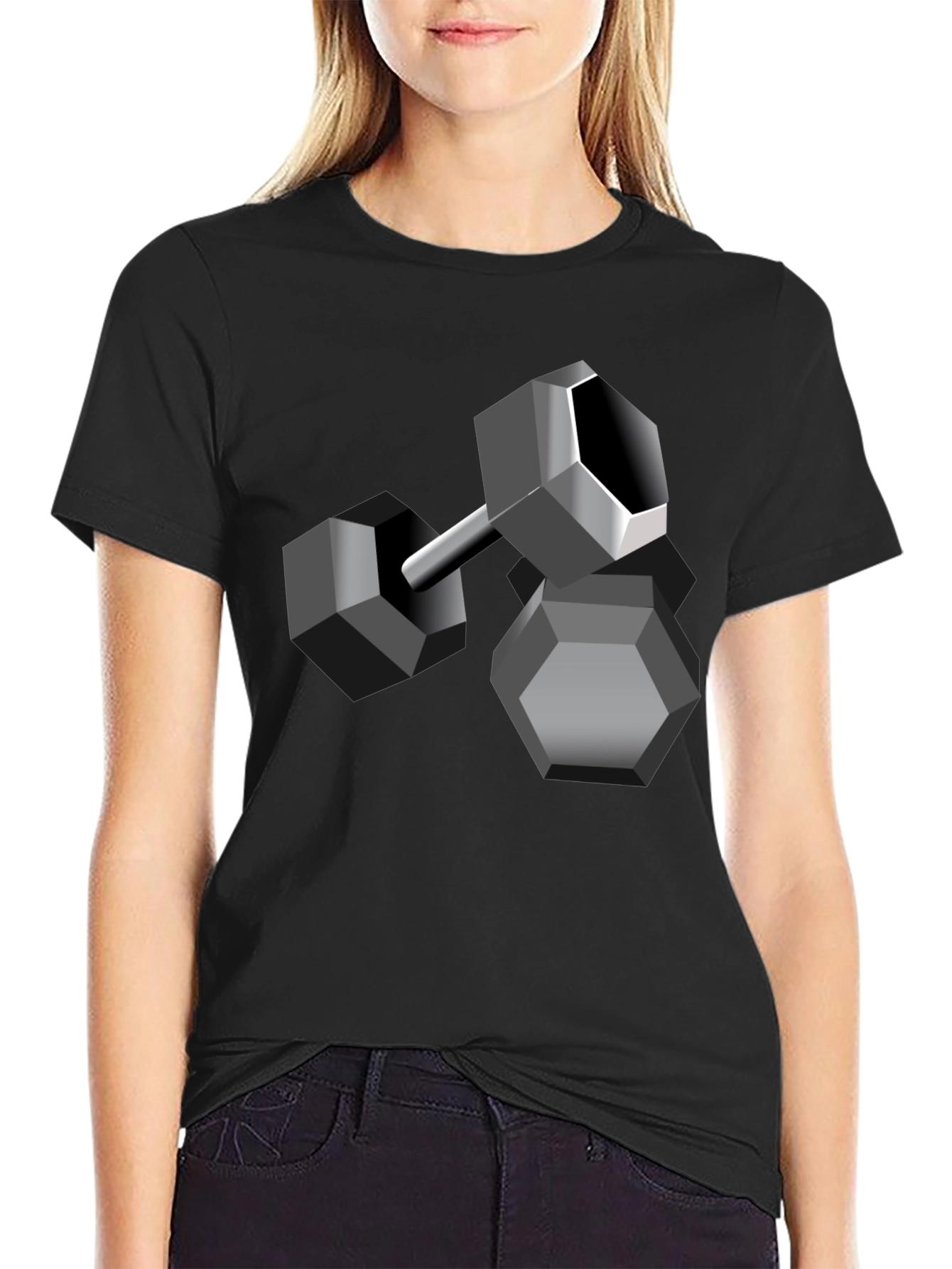 Geometric Dumbbell Graphic Tee - Black Cotton Blend