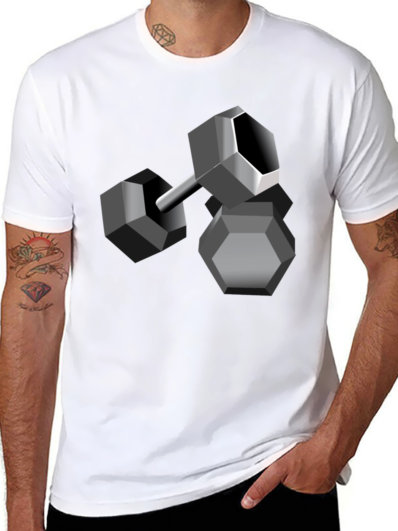 Geometric Dumbbell Graphic Tee - Black Cotton Blend
