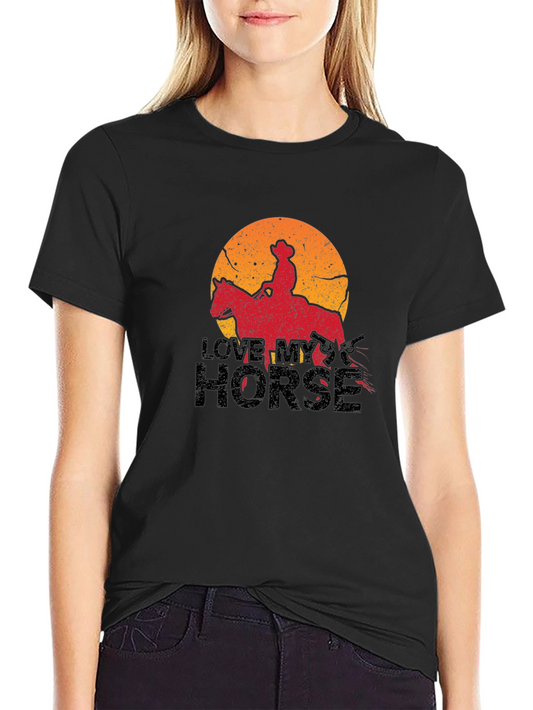 Love My Horse Graphic Tee - Cowboy Silhouette T-Shirt